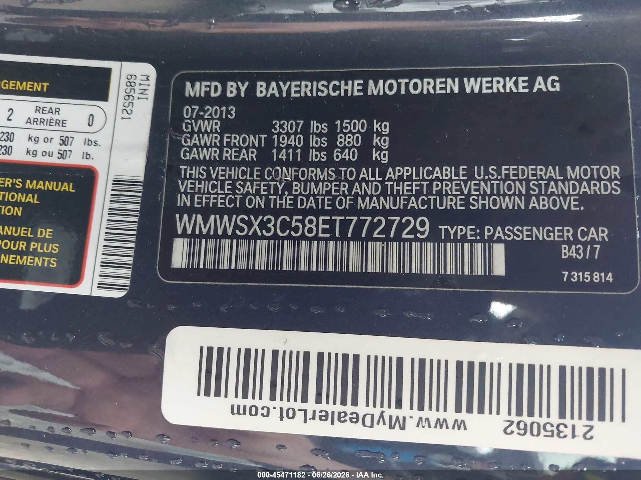 2014 Mini Coupe Cooper S Navy vin: WMWSX3C58ET772729
