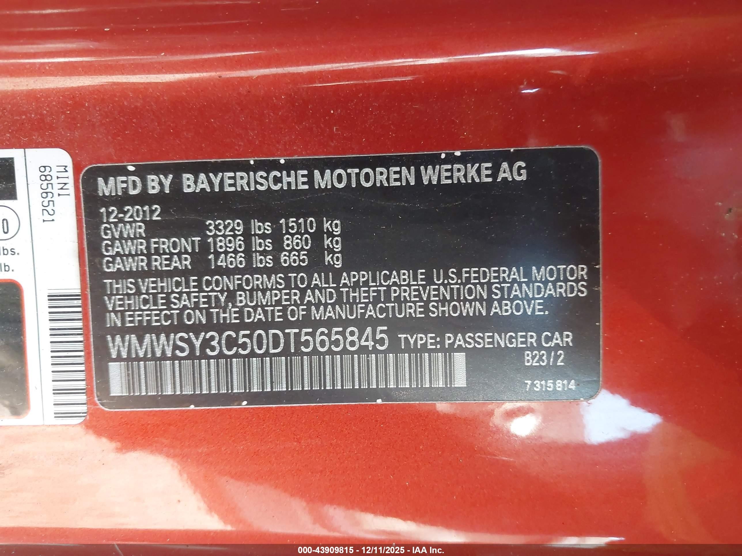 2013 Mini Roadster Cooper S Оранжевый vin: WMWSY3C50DT565845