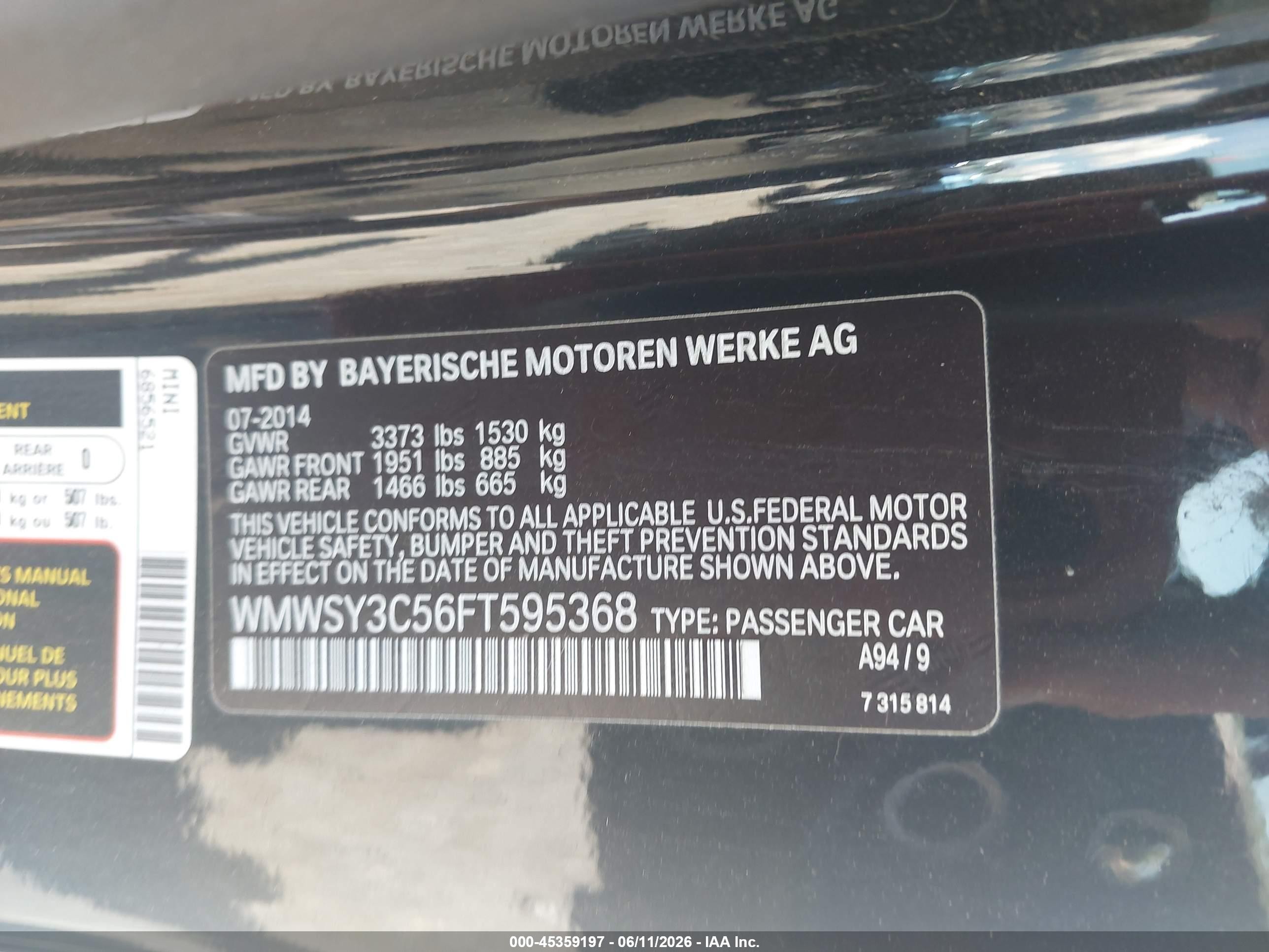 2015 Mini Roadster Cooper S Black vin: WMWSY3C56FT595368