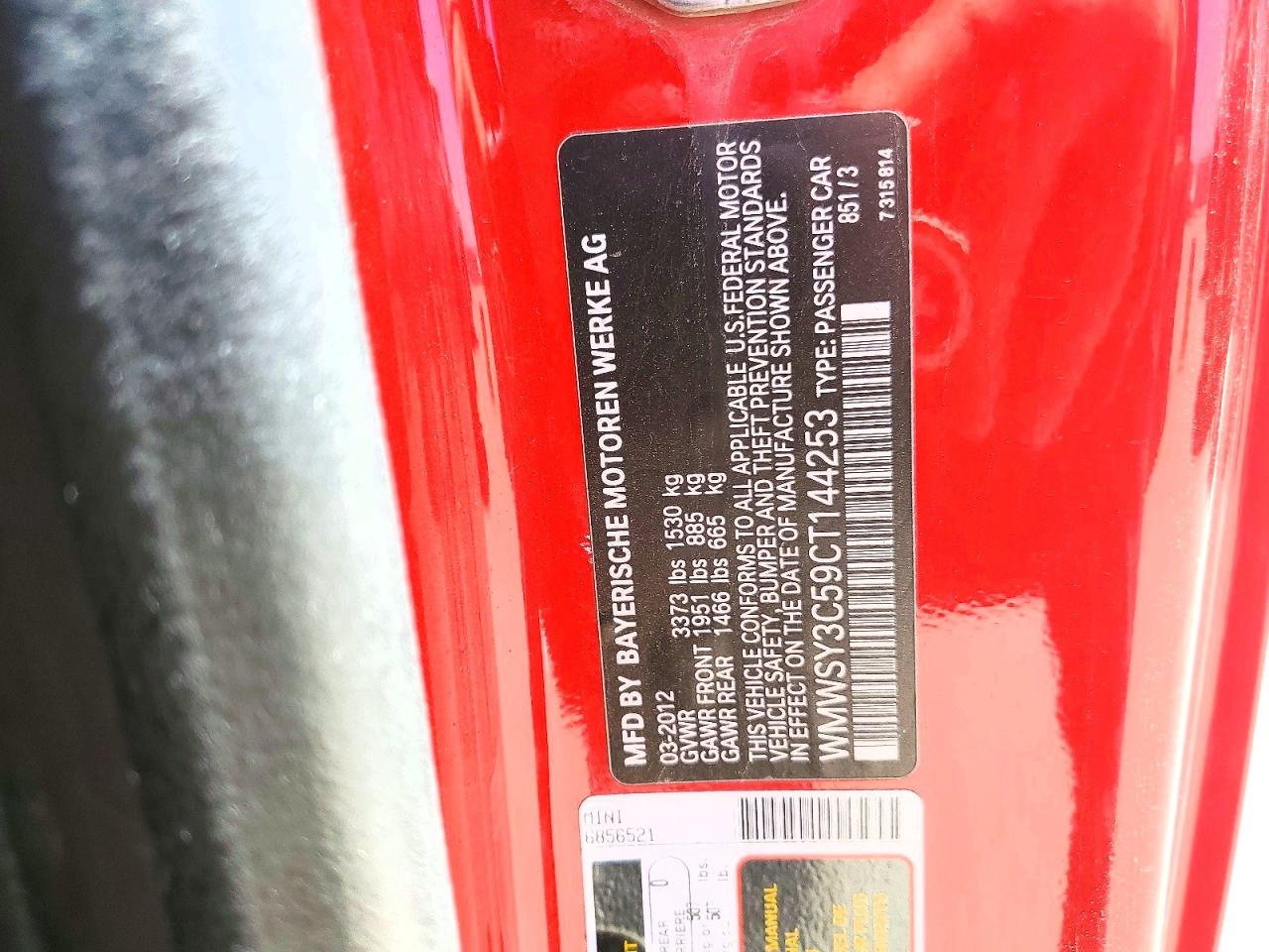 2012 Mini Cooper Roadster S Red vin: WMWSY3C59CT144253