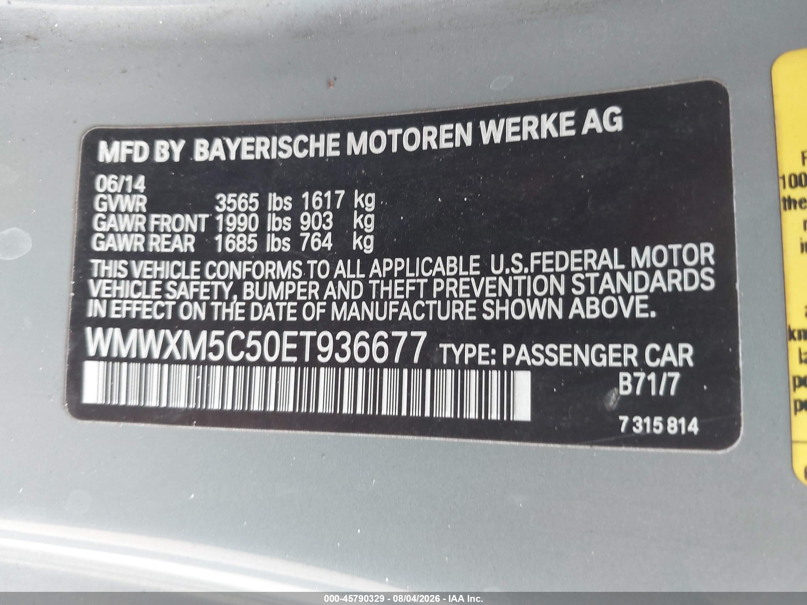 2014 Mini Hardtop Cooper Gray vin: WMWXM5C50ET936677