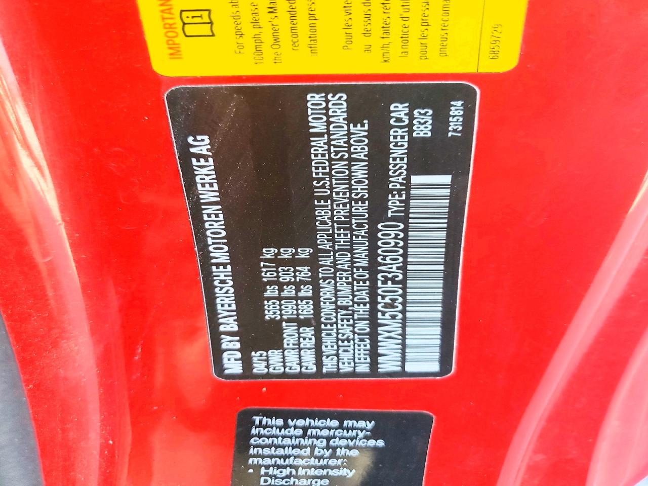 2015 Mini Cooper Red vin: WMWXM5C50F3A60990
