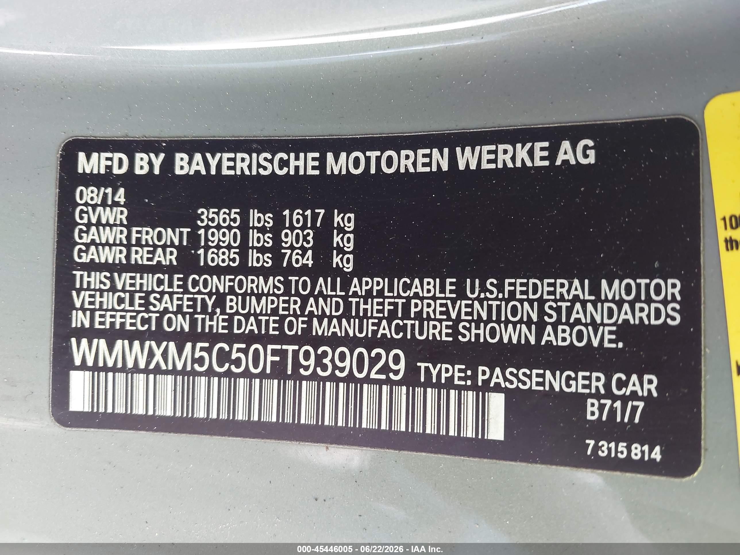 2015 Mini Hardtop Cooper Gray vin: WMWXM5C50FT939029