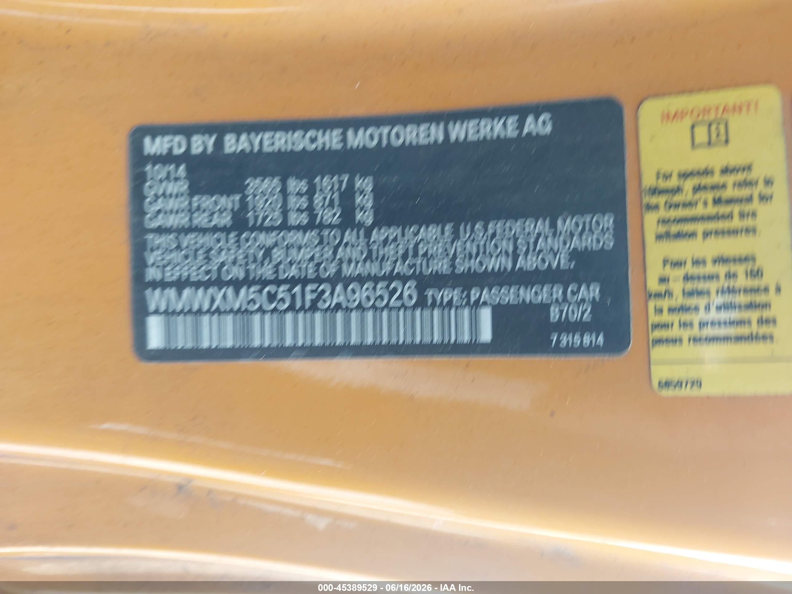 2015 Mini Hardtop Cooper Orange vin: WMWXM5C51F3A96526