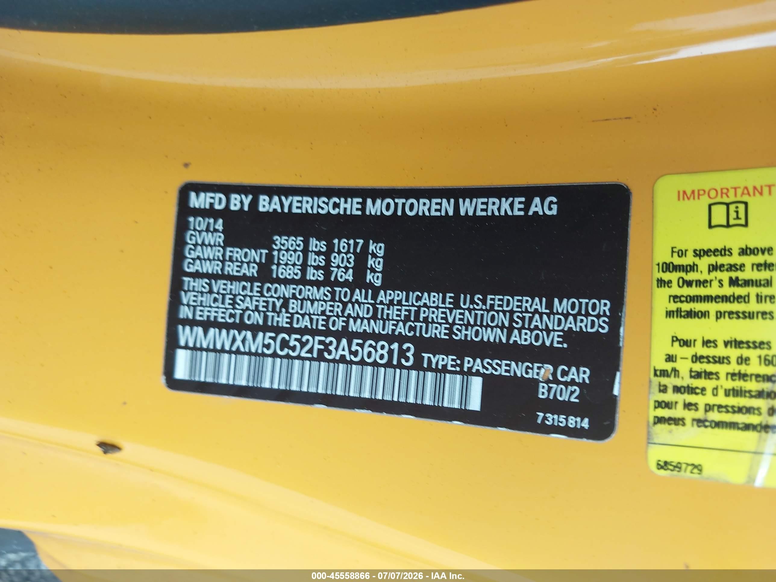 2015 Mini Hardtop Cooper Yellow vin: WMWXM5C52F3A56813