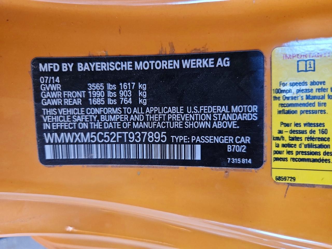 2015 Mini Cooper Orange vin: WMWXM5C52FT937895
