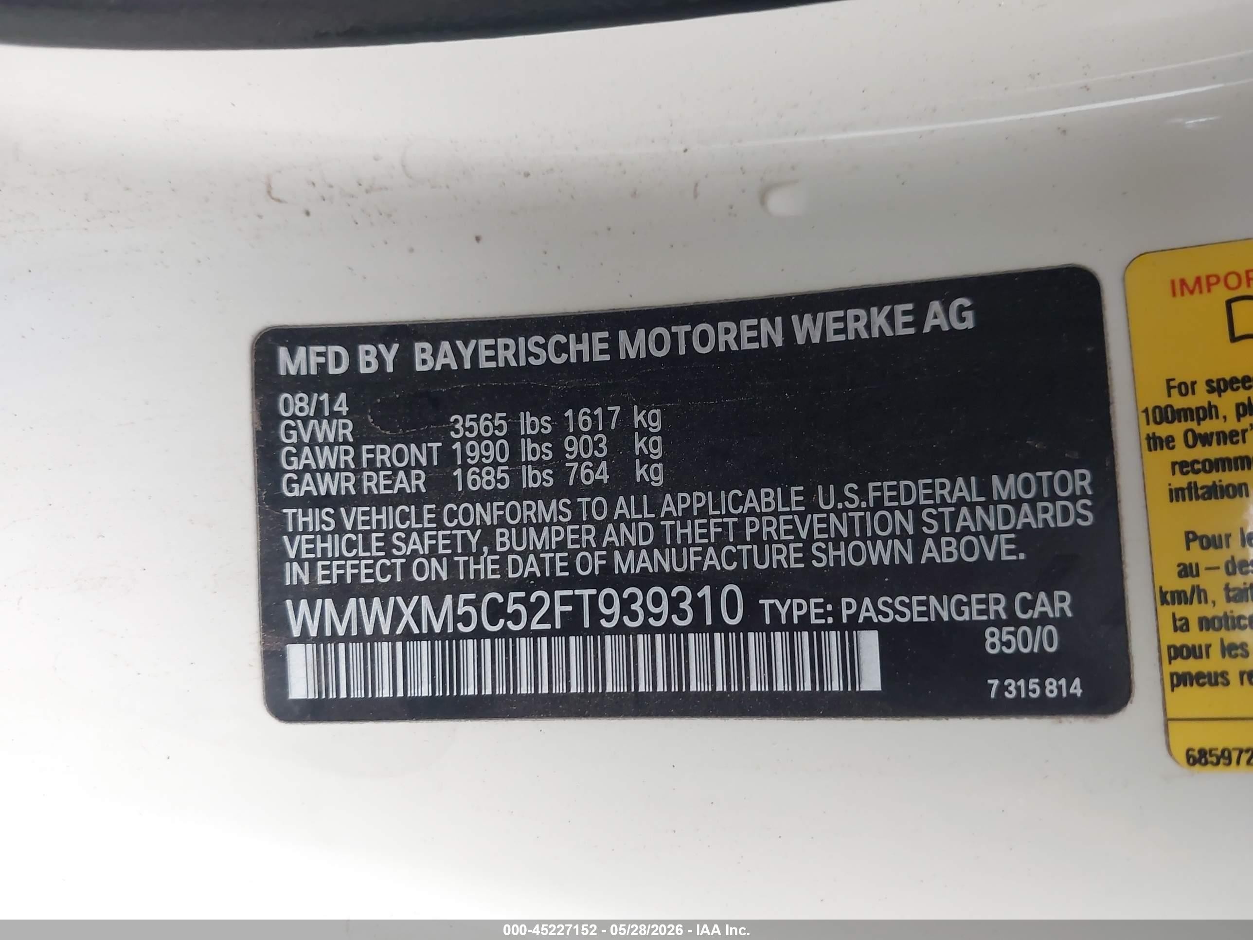 2015 Mini Hardtop Cooper Белый vin: WMWXM5C52FT939310