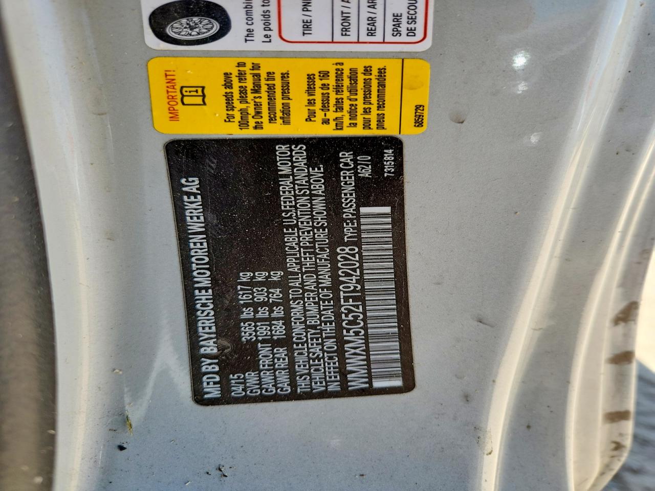 2015 Mini Cooper Silver vin: WMWXM5C52FT942028