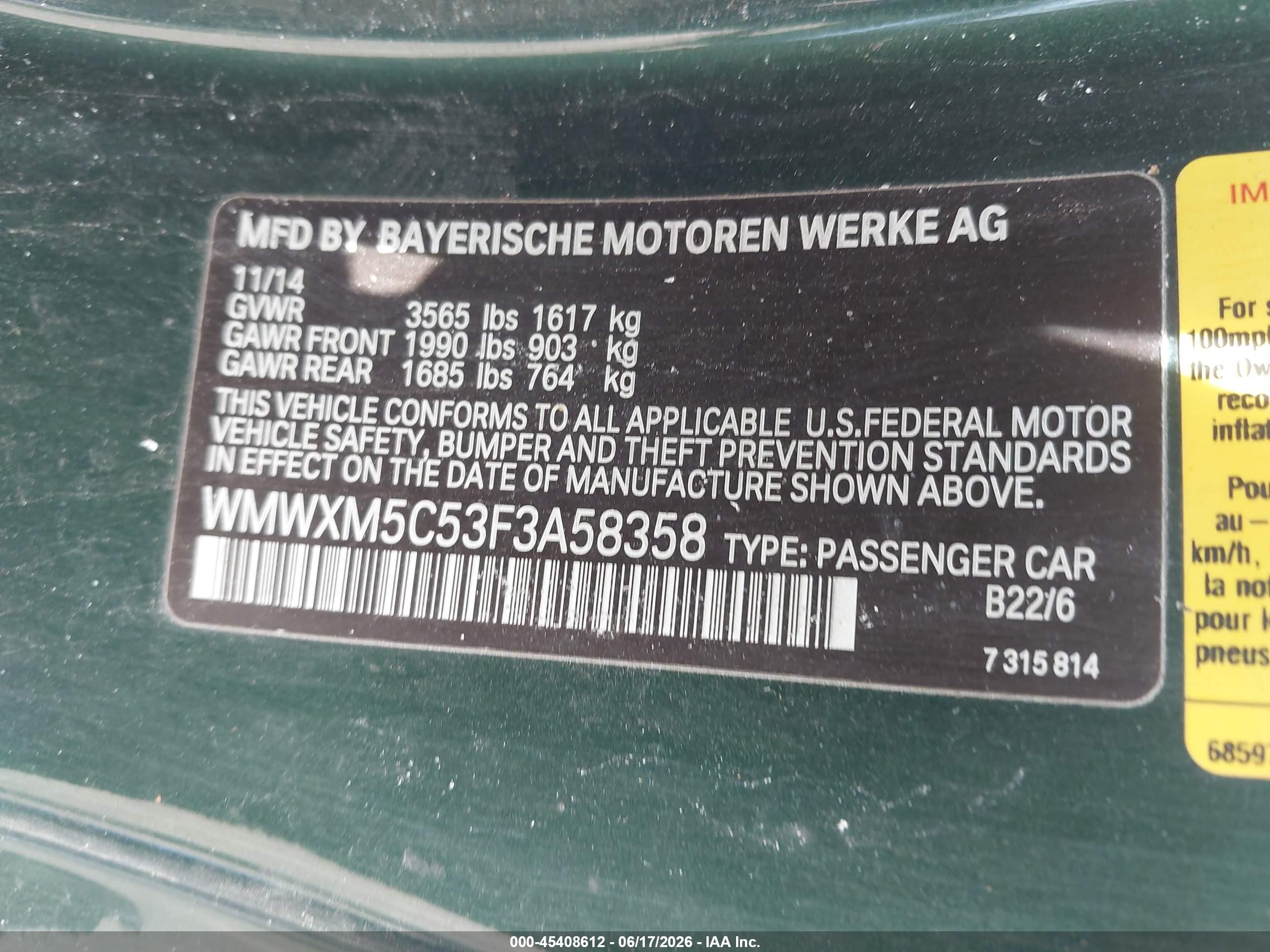 2015 Mini Hardtop Cooper Green vin: WMWXM5C53F3A58358