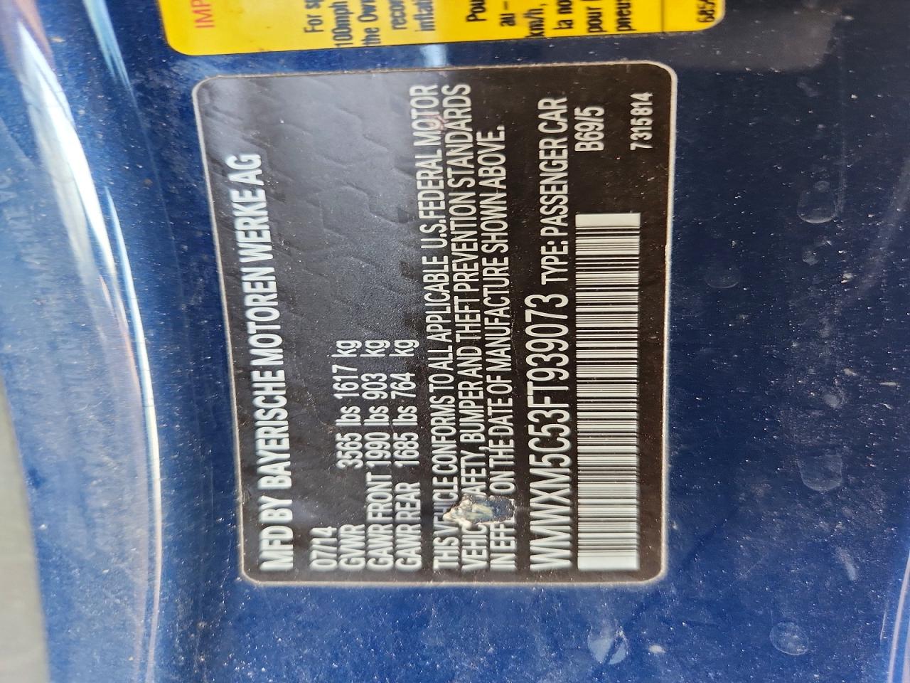 2015 Mini Cooper Blue vin: WMWXM5C53FT939073