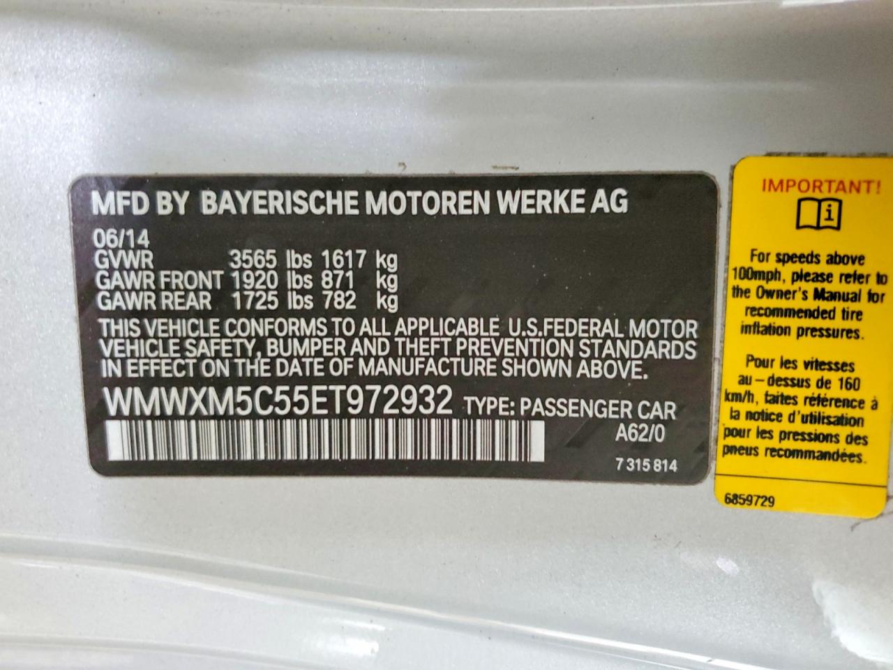 2014 Mini Cooper Silver vin: WMWXM5C55ET972932