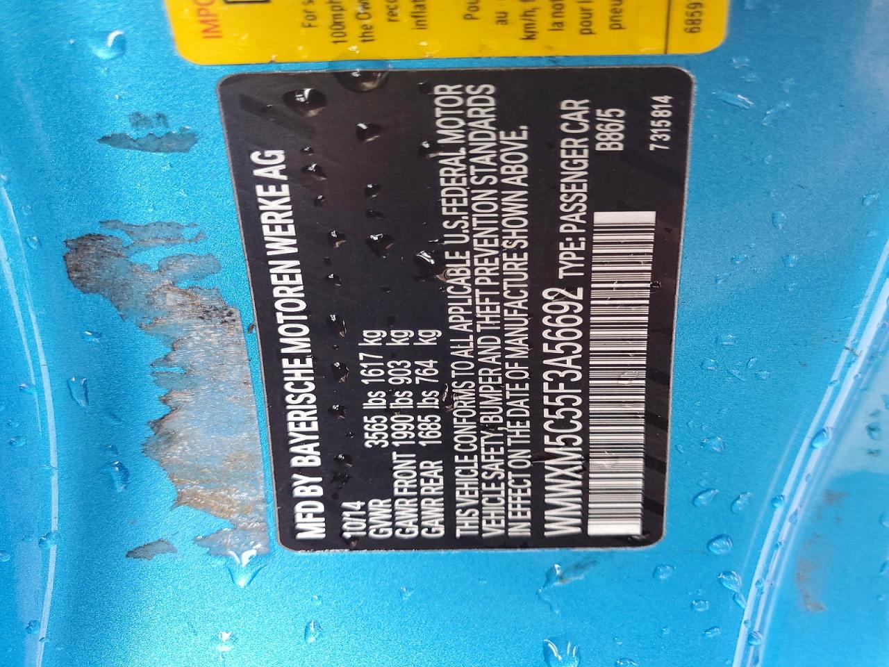 2015 Mini Cooper Blue vin: WMWXM5C55F3A56692
