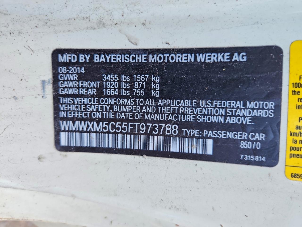 2015 Mini Cooper White vin: WMWXM5C55FT973788