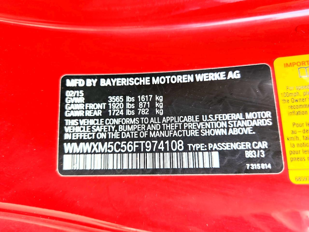 2015 Mini Cooper Red vin: WMWXM5C56FT974108