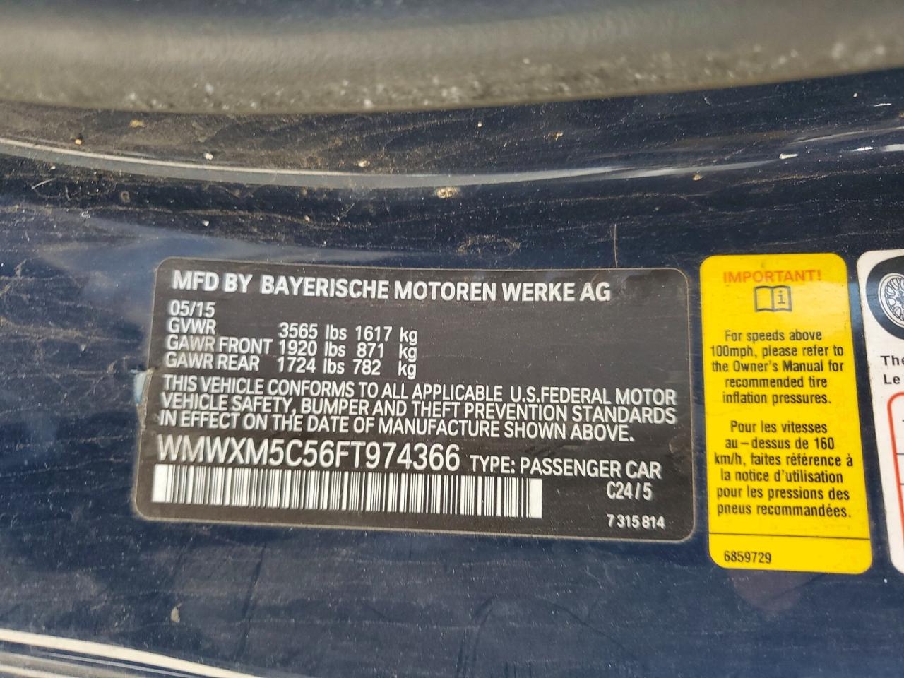 2015 Mini Cooper Blue vin: WMWXM5C56FT974366