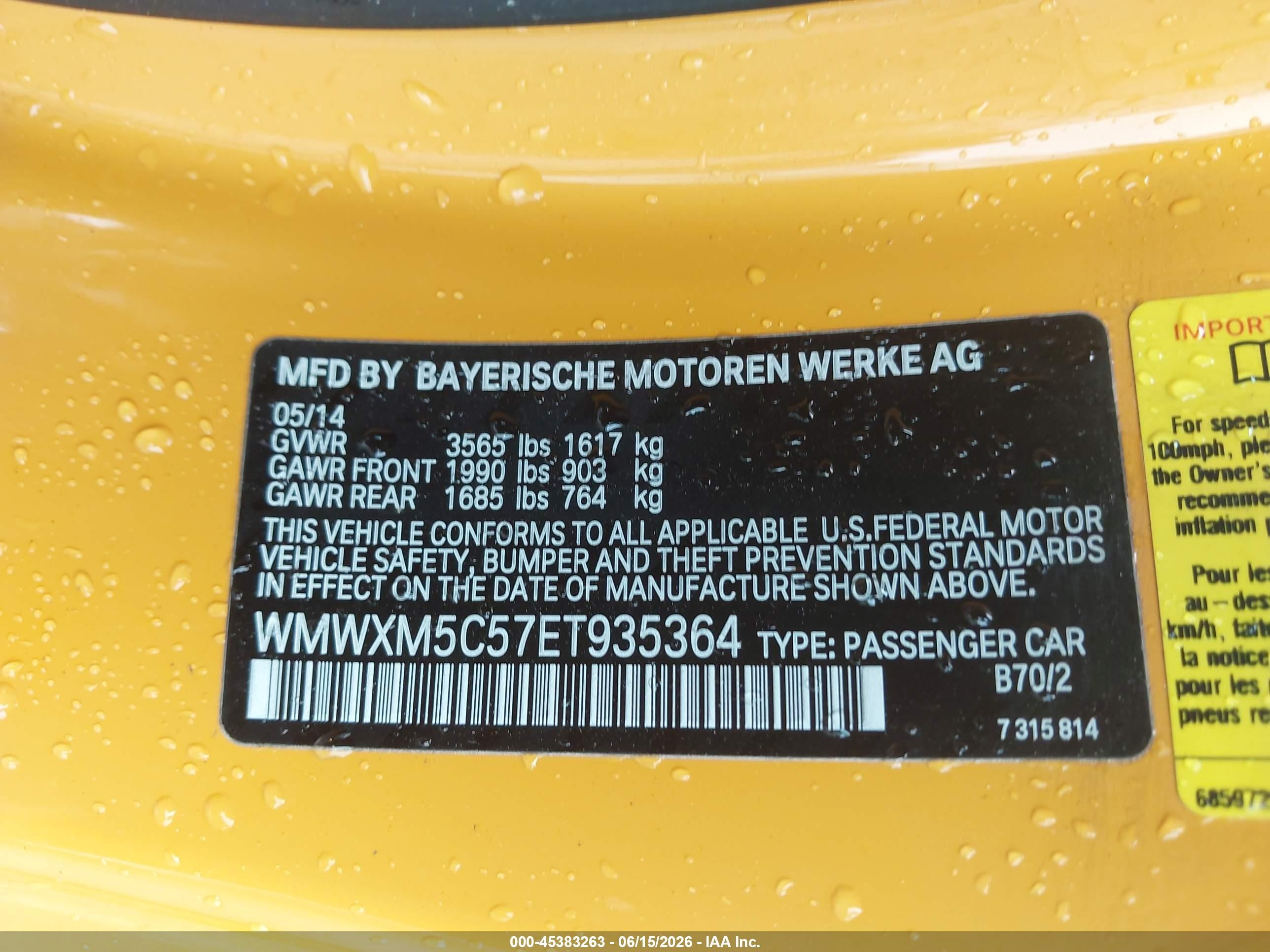 2014 Mini Hardtop Cooper Orange vin: WMWXM5C57ET935364