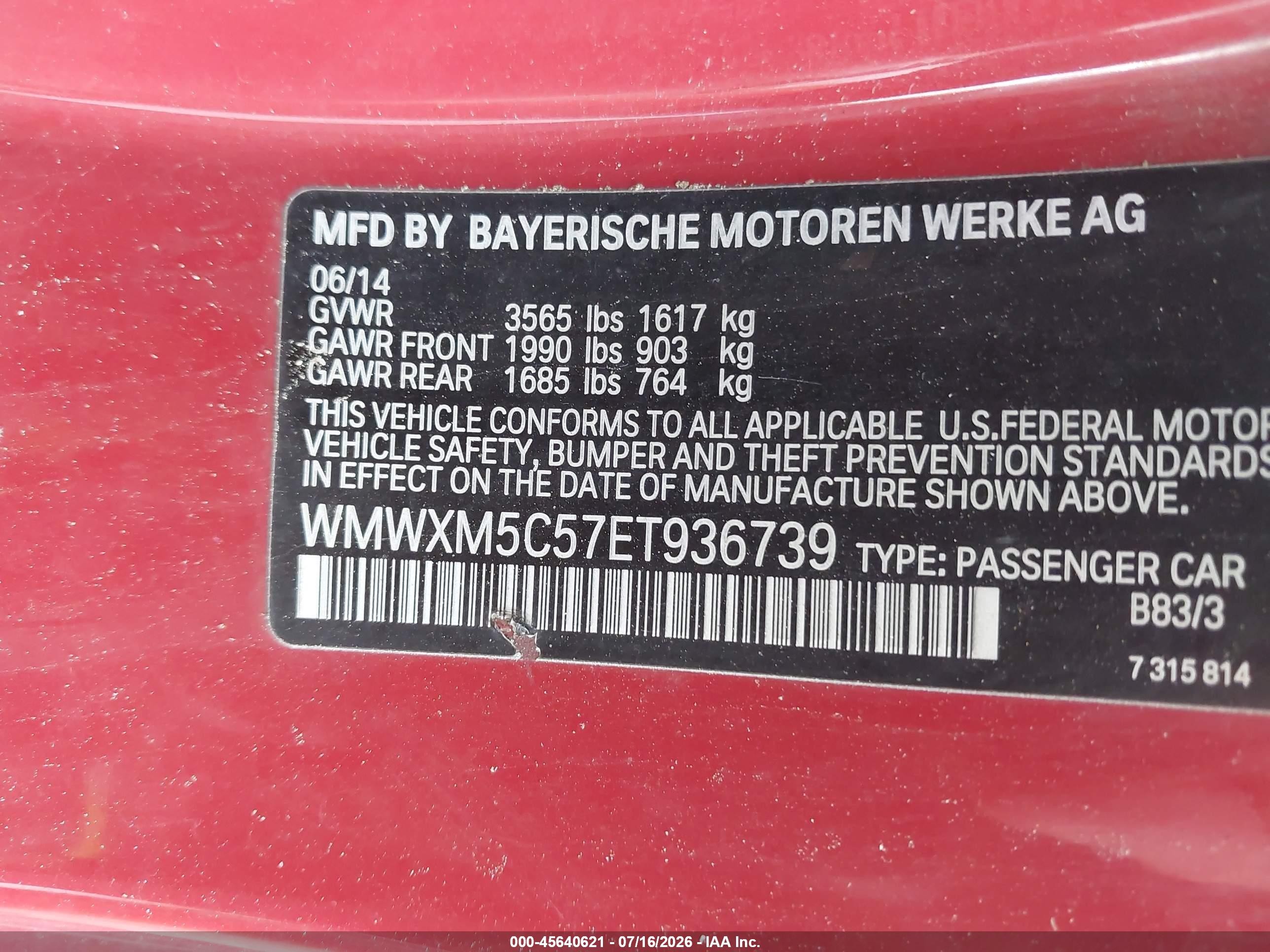2014 Mini Hardtop Cooper Красный vin: WMWXM5C57ET936739