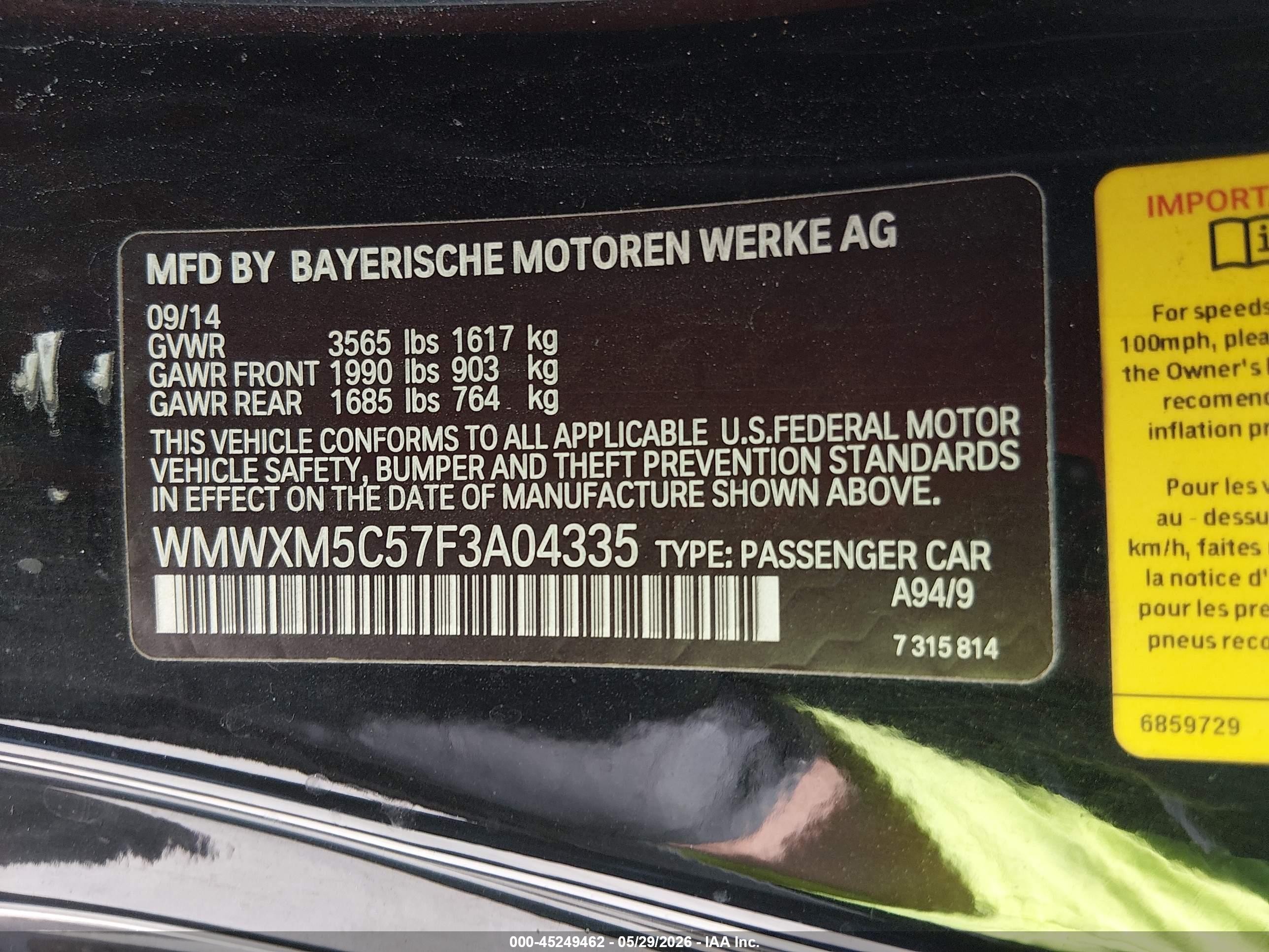 2015 Mini Hardtop Cooper Черный vin: WMWXM5C57F3A04335