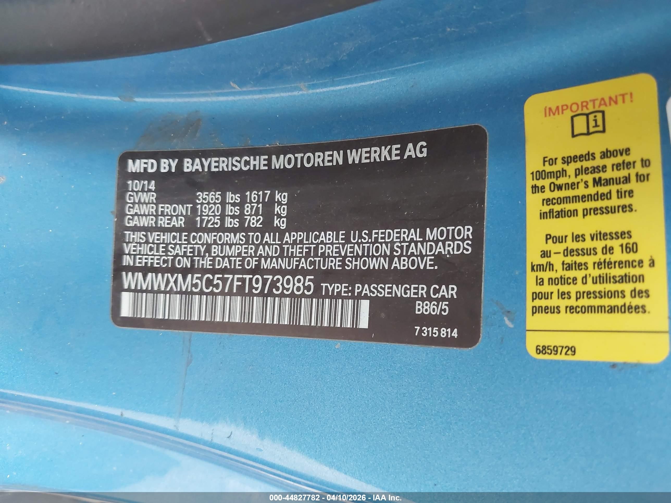 2015 Mini Hardtop Cooper Blue vin: WMWXM5C57FT973985