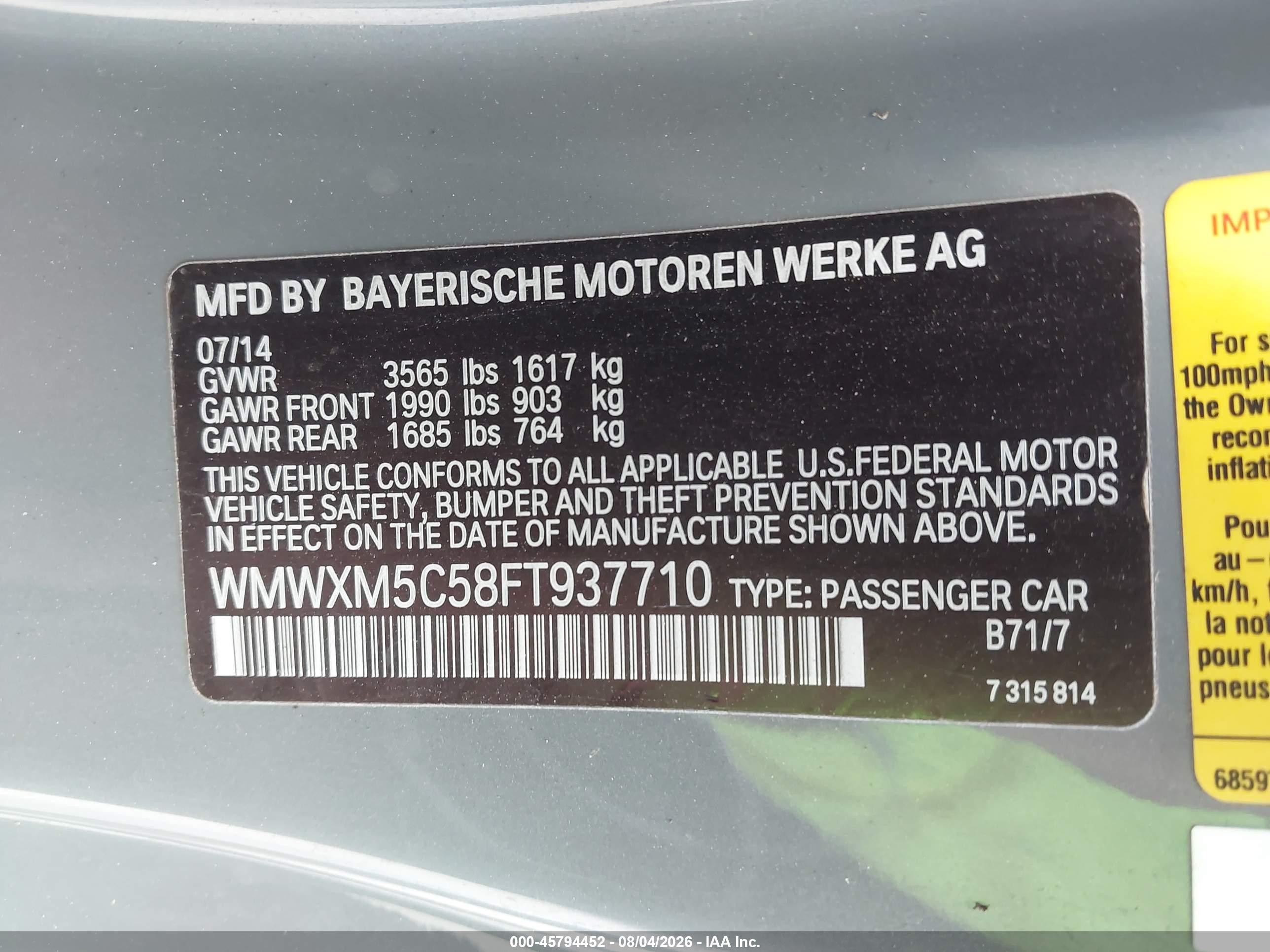 2015 Mini Hardtop Cooper Gray vin: WMWXM5C58FT937710