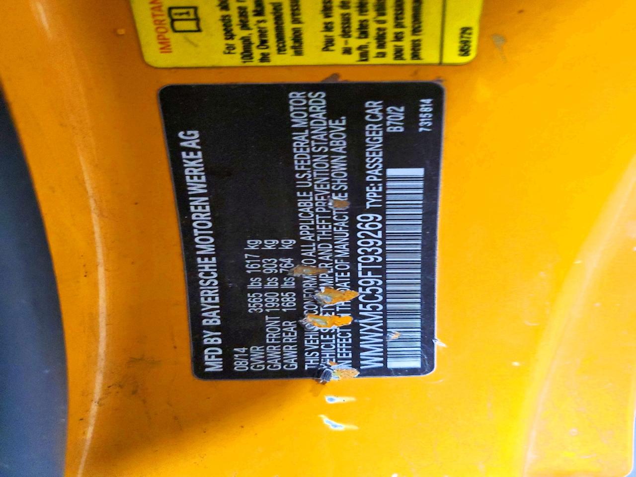 2015 Mini Cooper Yellow vin: WMWXM5C59FT939269