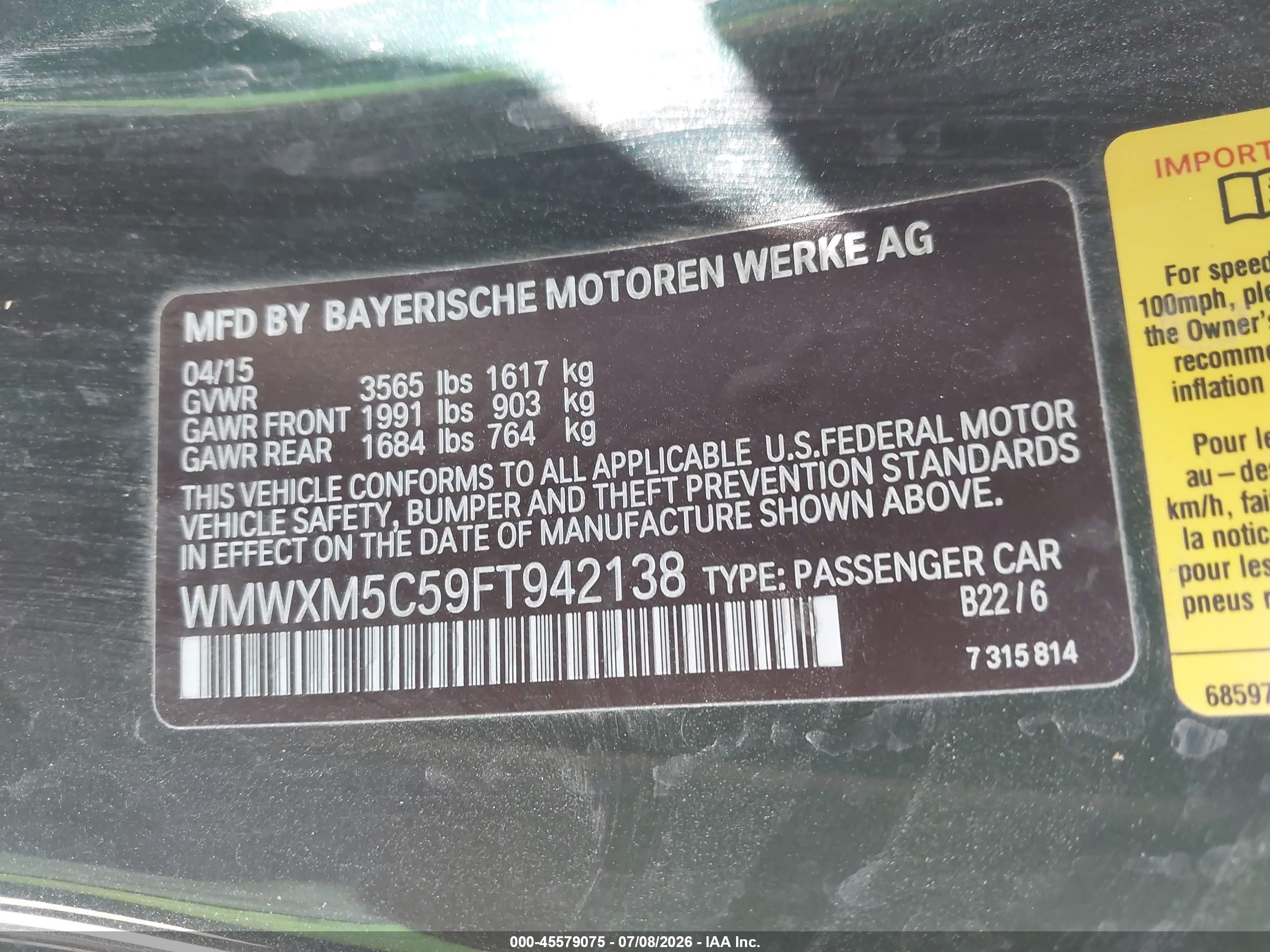 2015 Mini Hardtop Cooper Green vin: WMWXM5C59FT942138