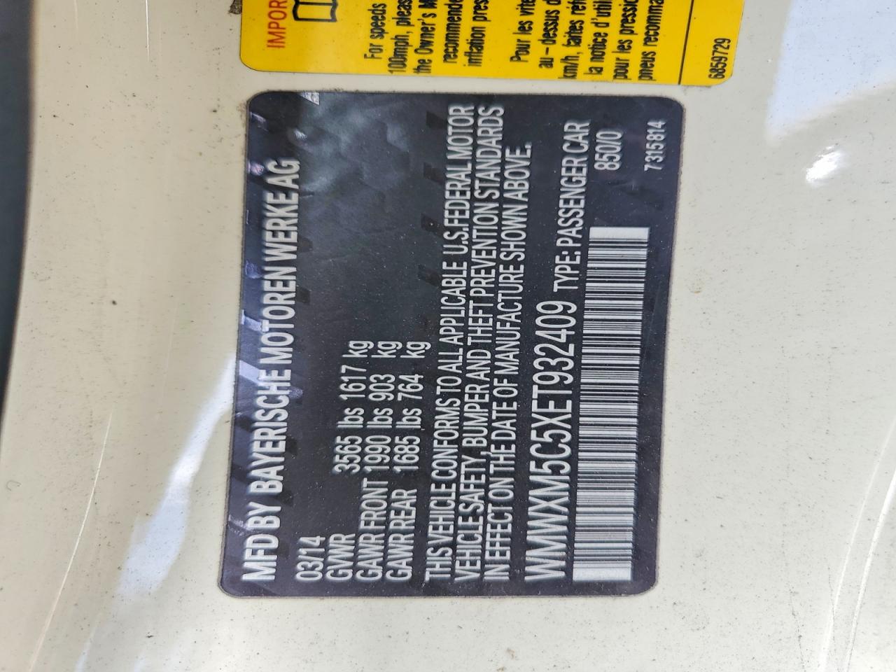 2014 Mini Cooper Cream vin: WMWXM5C5XET932409