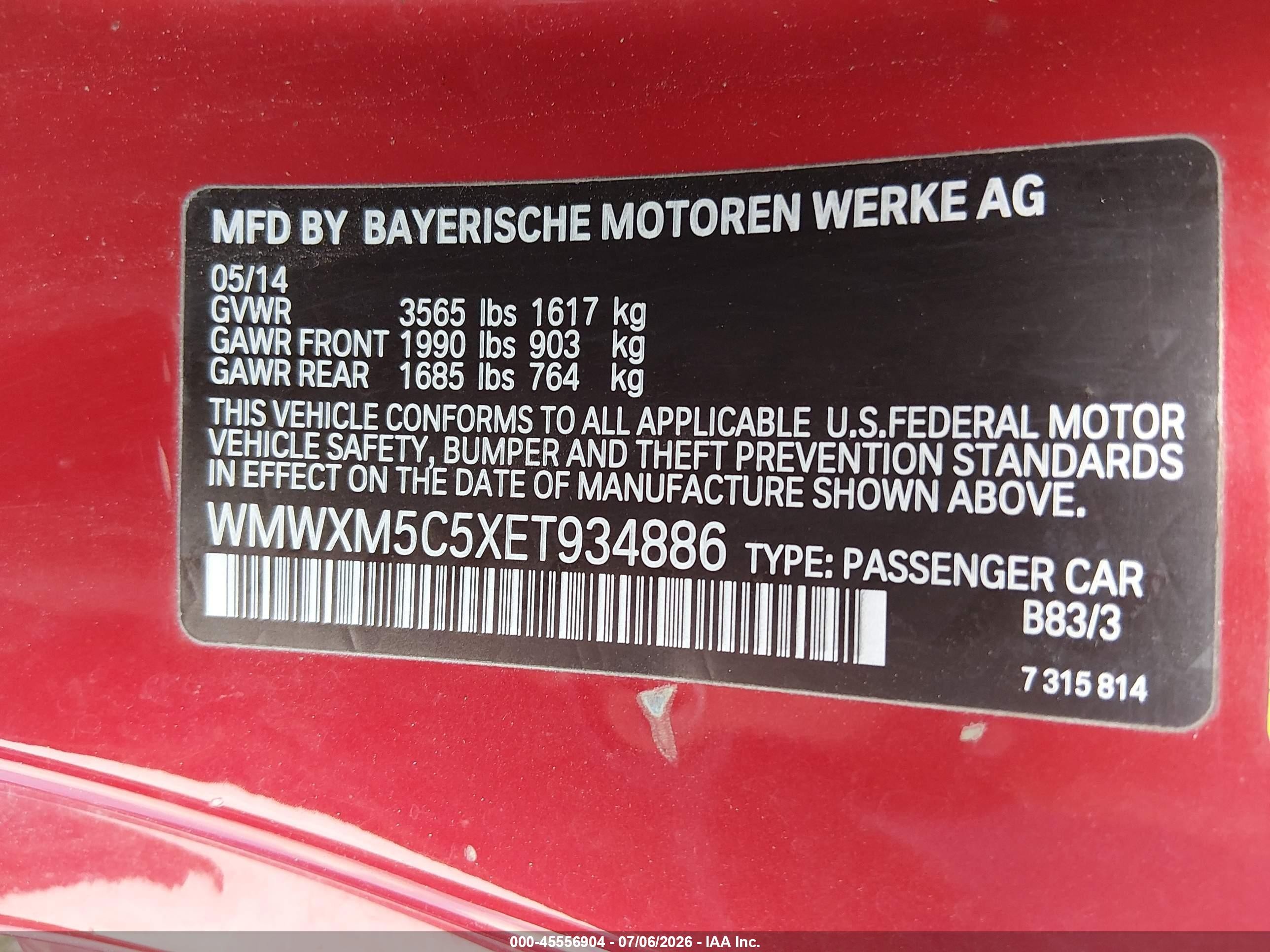 2014 Mini Hardtop Cooper Red vin: WMWXM5C5XET934886