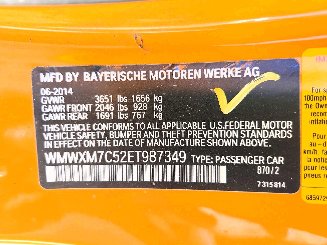 2014 Mini Cooper S Orange vin: WMWXM7C52ET987349
