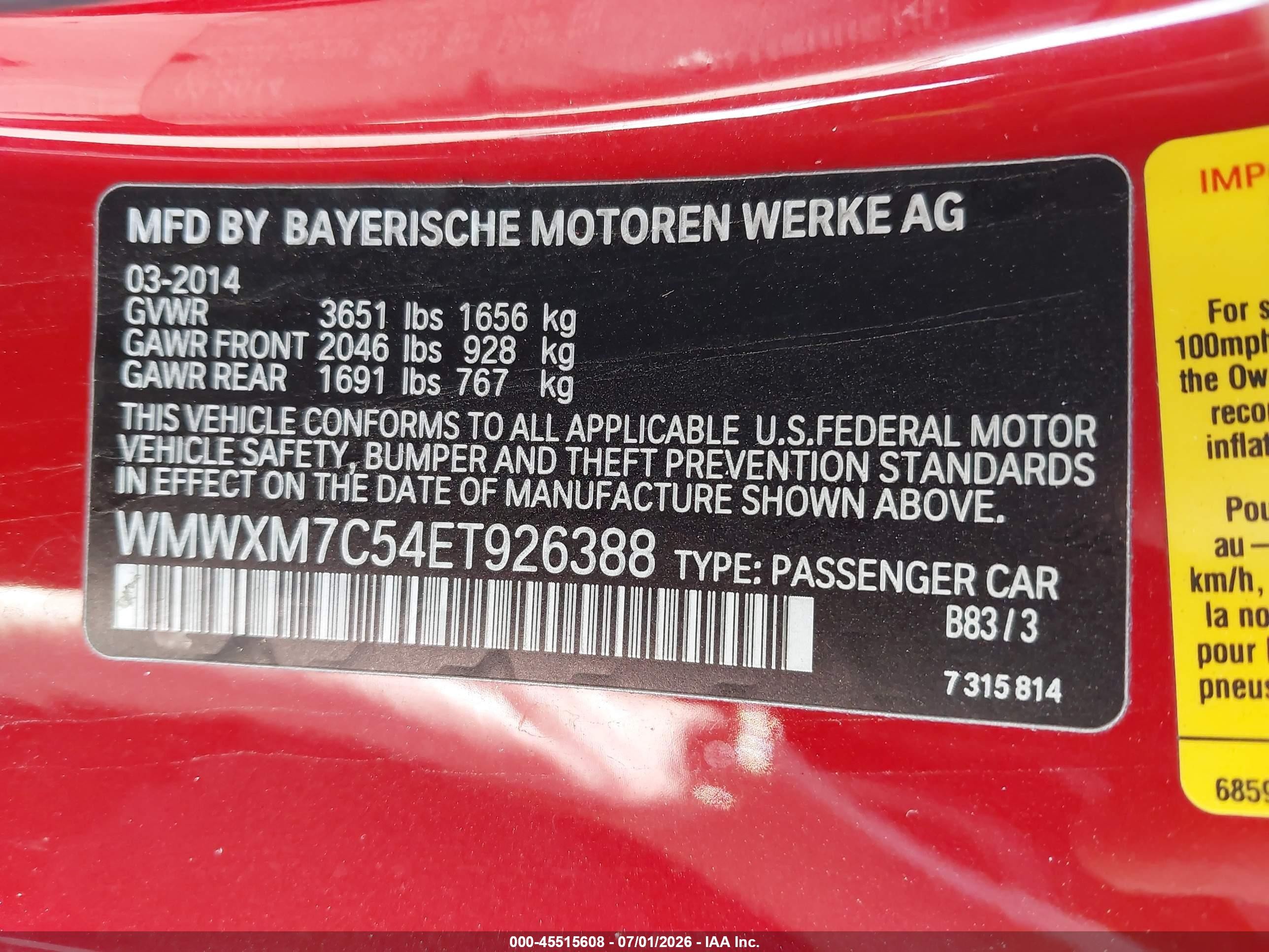 2014 Mini Hardtop Cooper S Red vin: WMWXM7C54ET926388