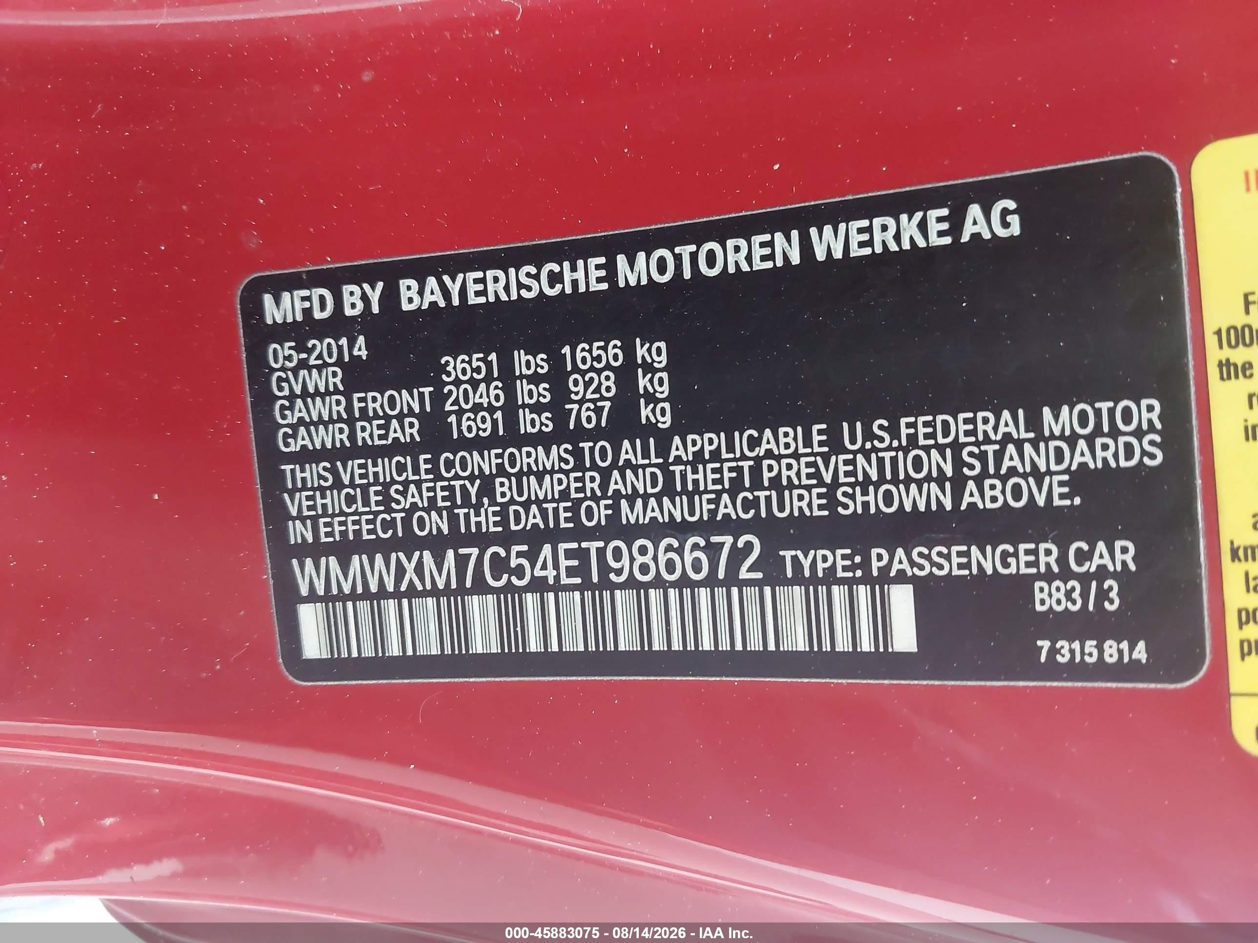2014 Mini Hardtop Cooper S Красный vin: WMWXM7C54ET986672