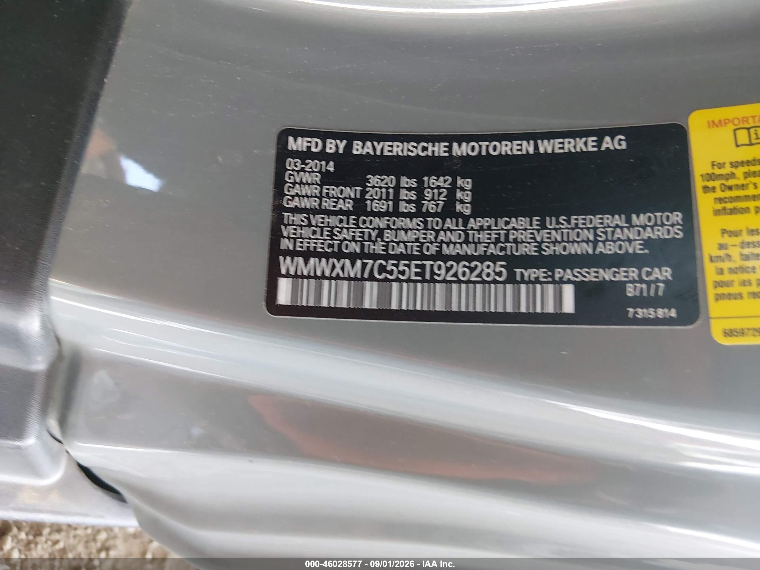 2014 Mini Hardtop Cooper S Gray vin: WMWXM7C55ET926285