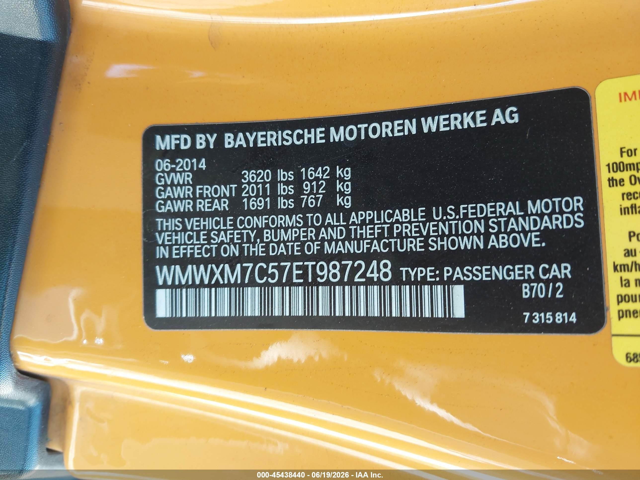 2014 Mini Hardtop Cooper S Yellow vin: WMWXM7C57ET987248