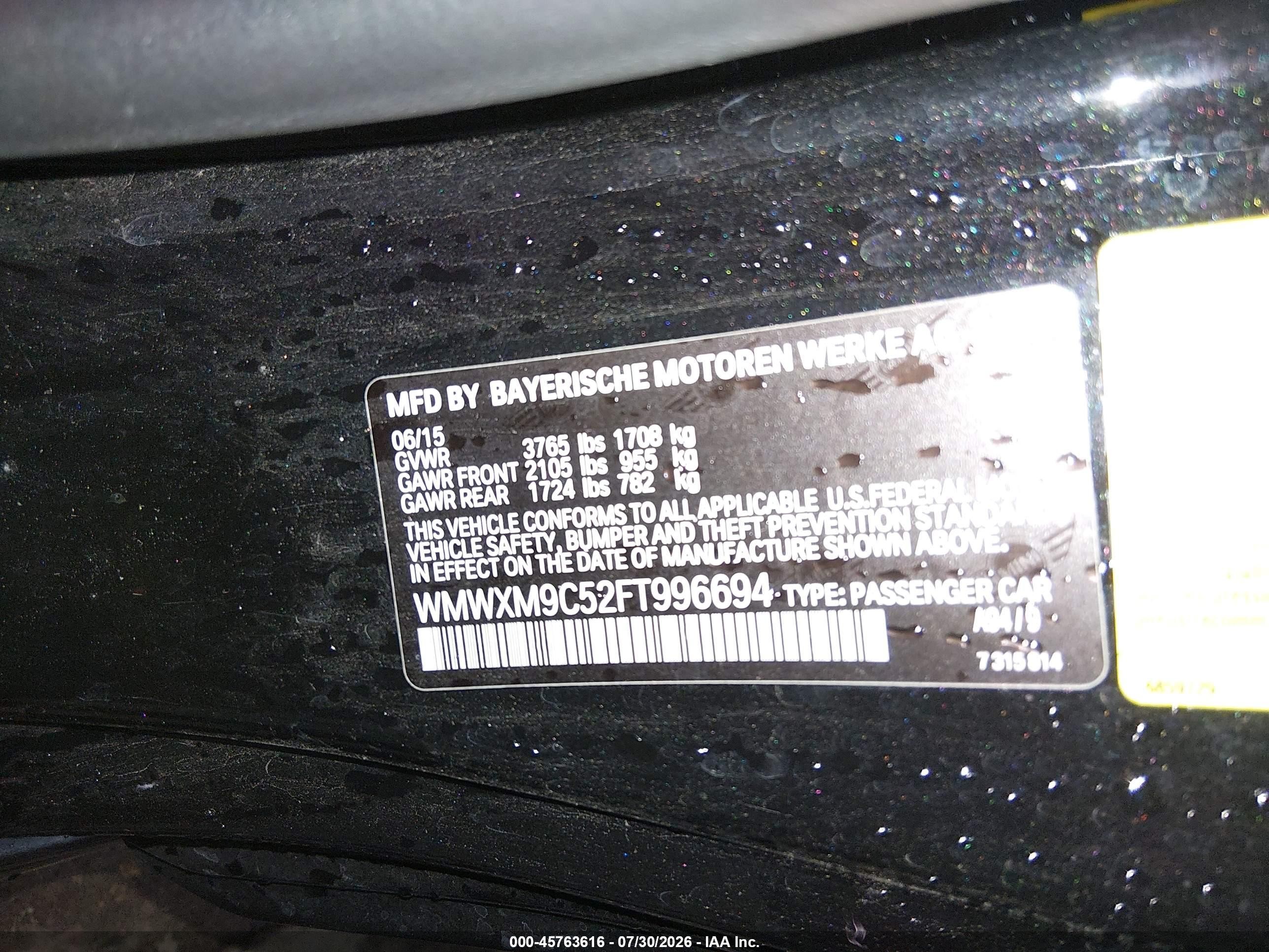 2015 Mini Hardtop John Cooper Works Черный vin: WMWXM9C52FT996694