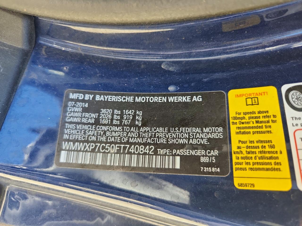 2015 Mini Cooper S Blue vin: WMWXP7C50FT740842