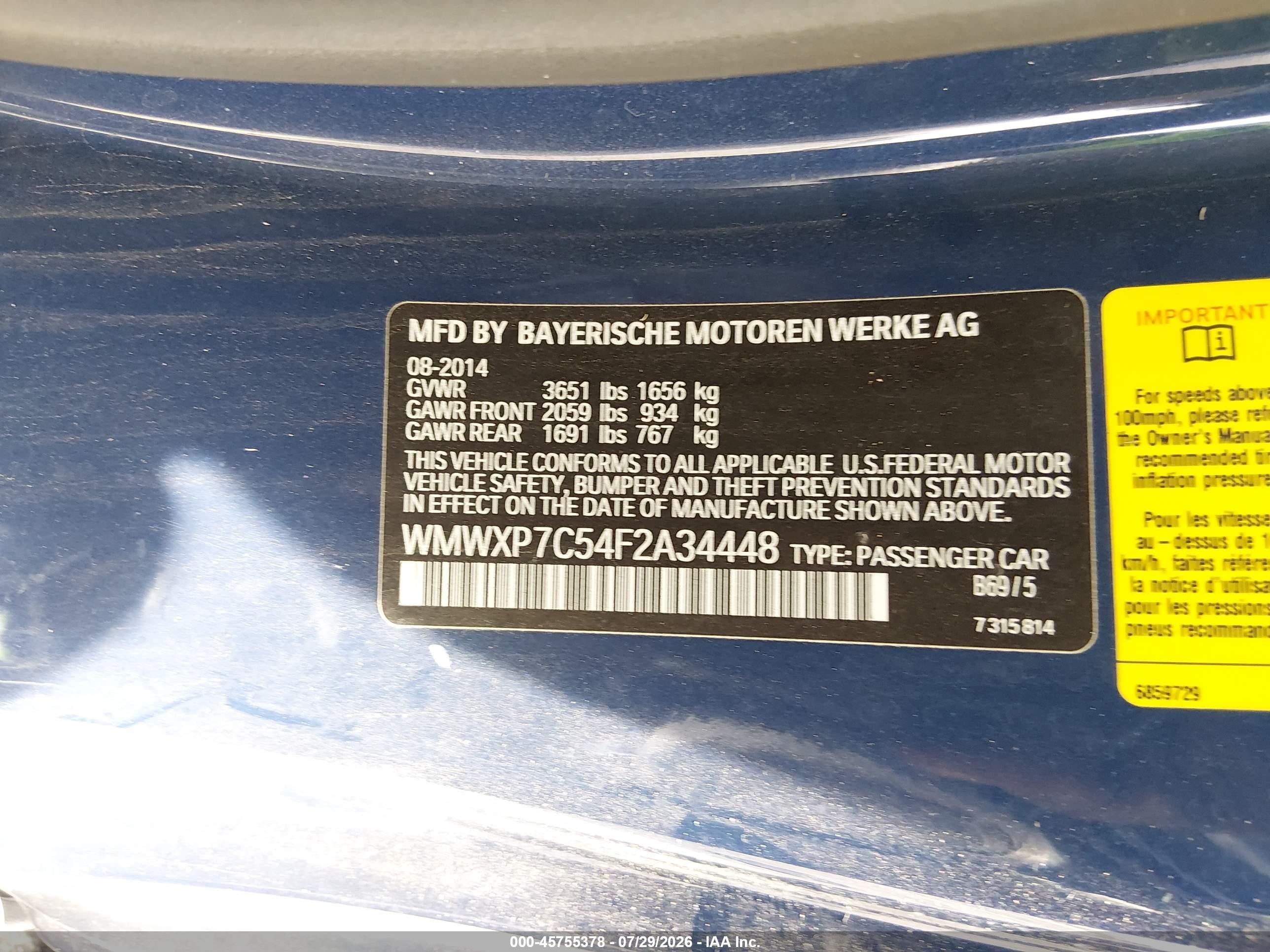 2015 Mini Hardtop Cooper S Blue vin: WMWXP7C54F2A34448