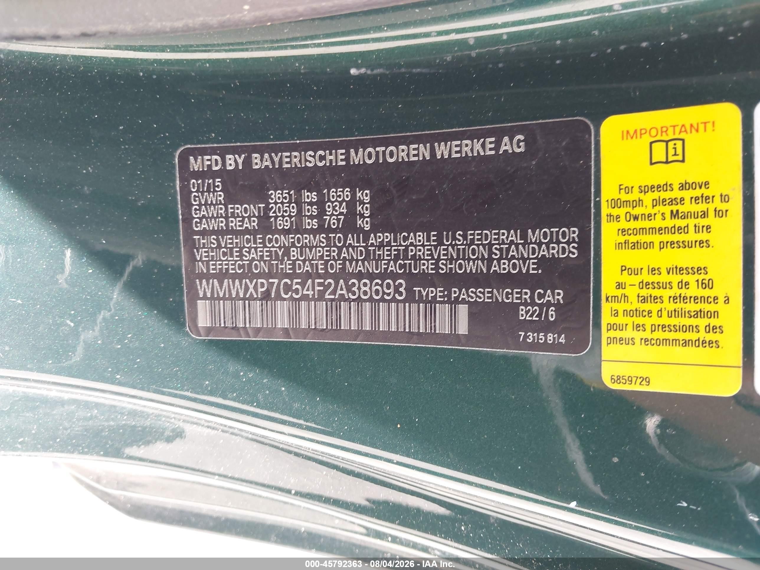 2015 Mini Hardtop Cooper S Green vin: WMWXP7C54F2A38693