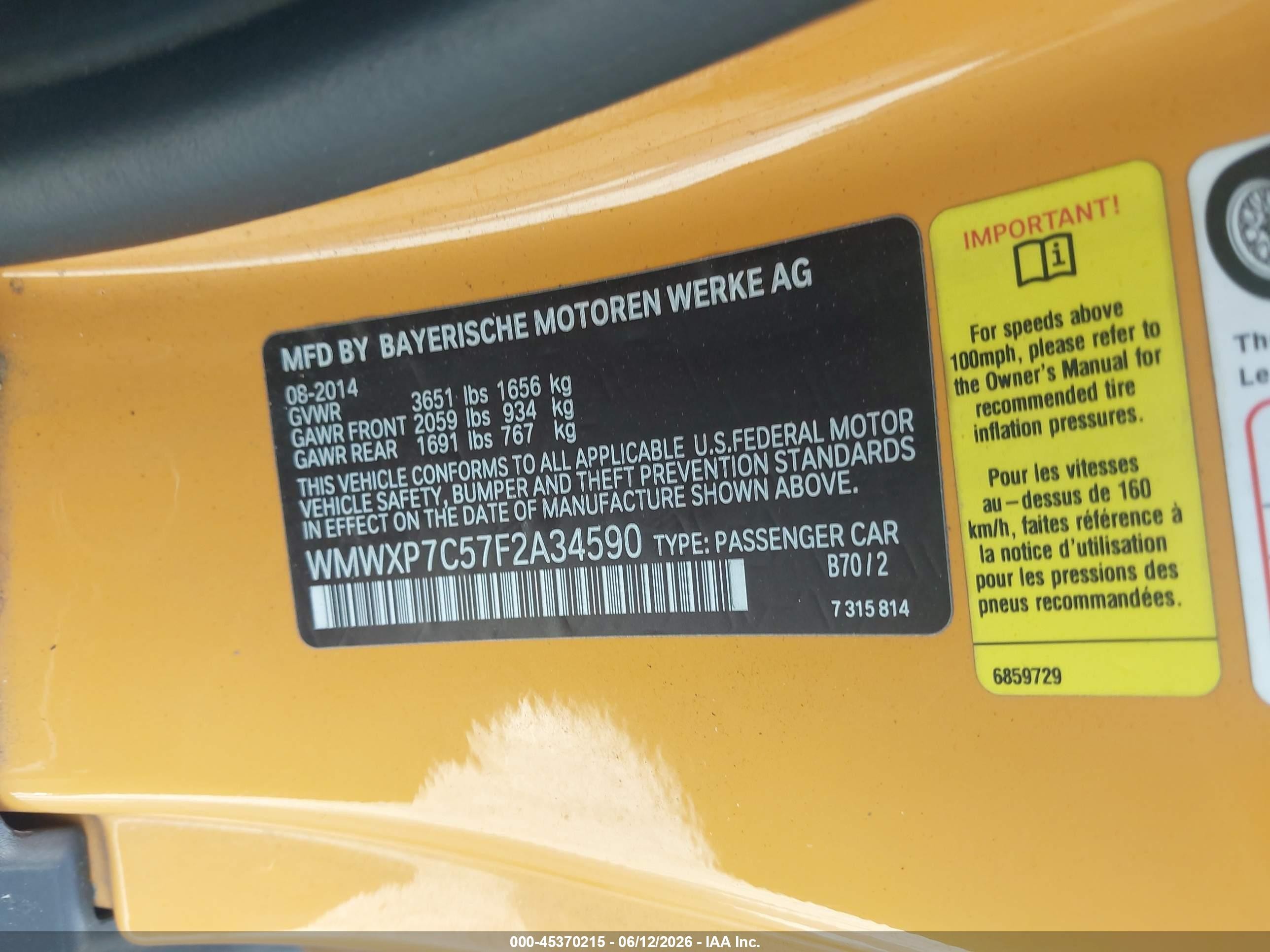 2015 Mini Hardtop Cooper S Orange vin: WMWXP7C57F2A34590