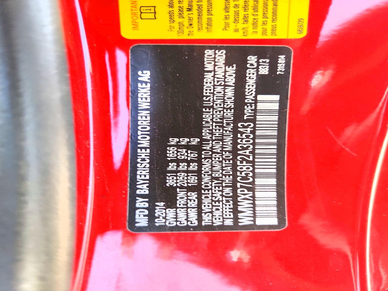 2015 Mini Cooper S Red vin: WMWXP7C58F2A36543