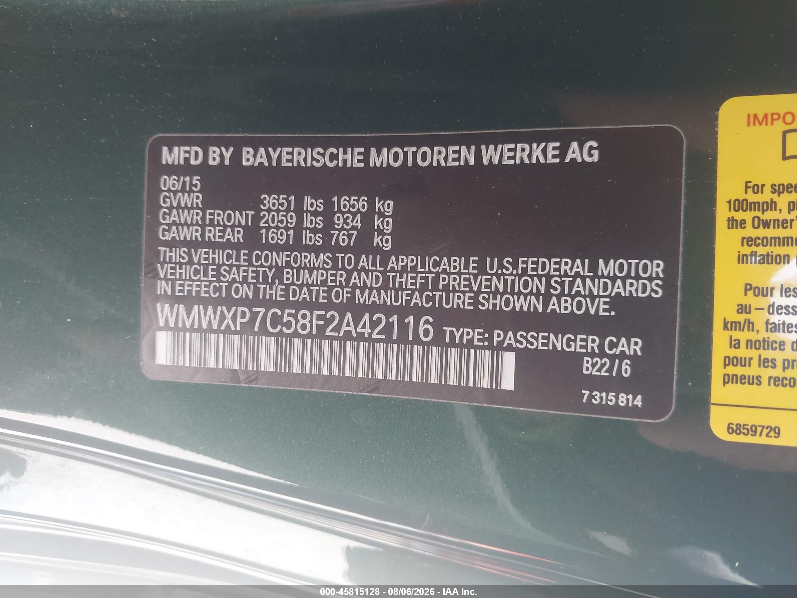 2015 Mini Hardtop Cooper S Green vin: WMWXP7C58F2A42116