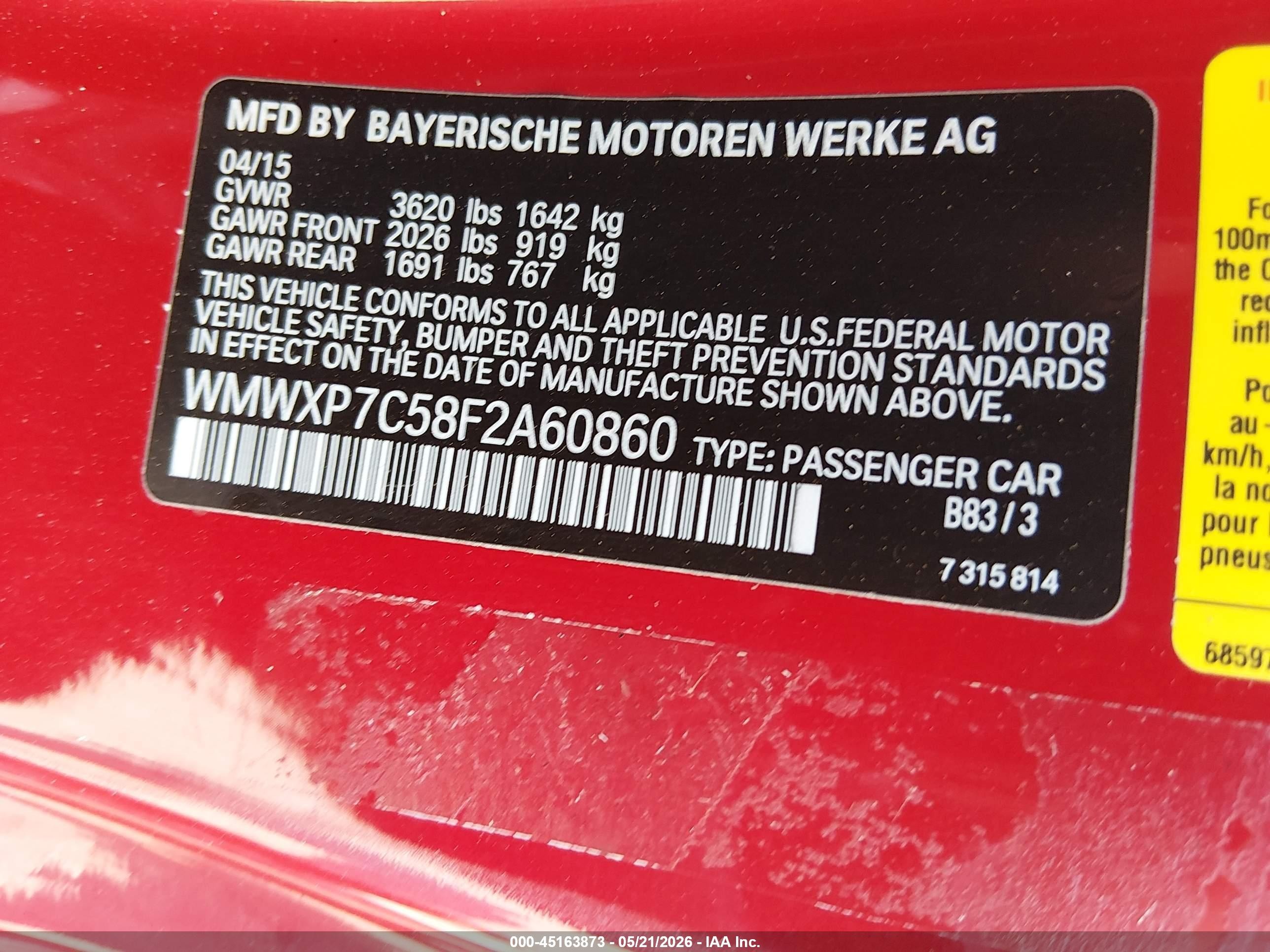 2015 Mini Hardtop Cooper S Red vin: WMWXP7C58F2A60860