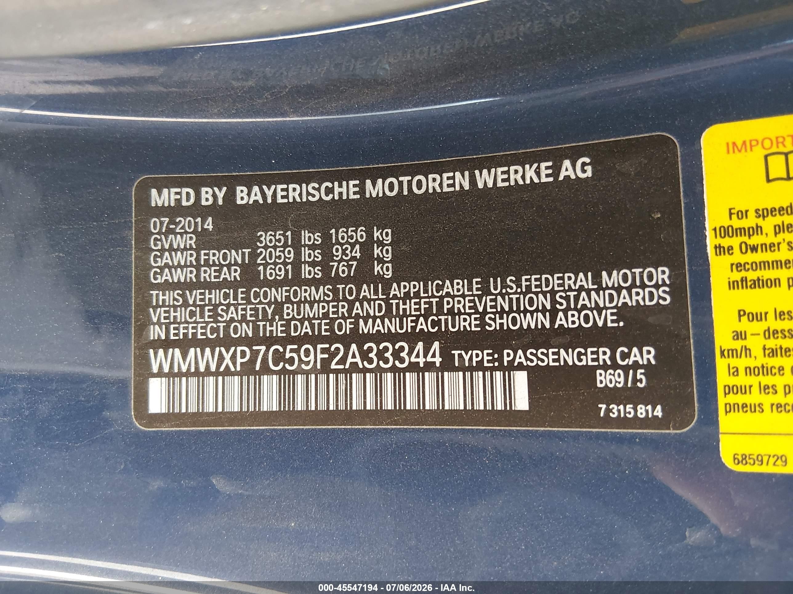 2015 Mini Hardtop Cooper S Синий vin: WMWXP7C59F2A33344