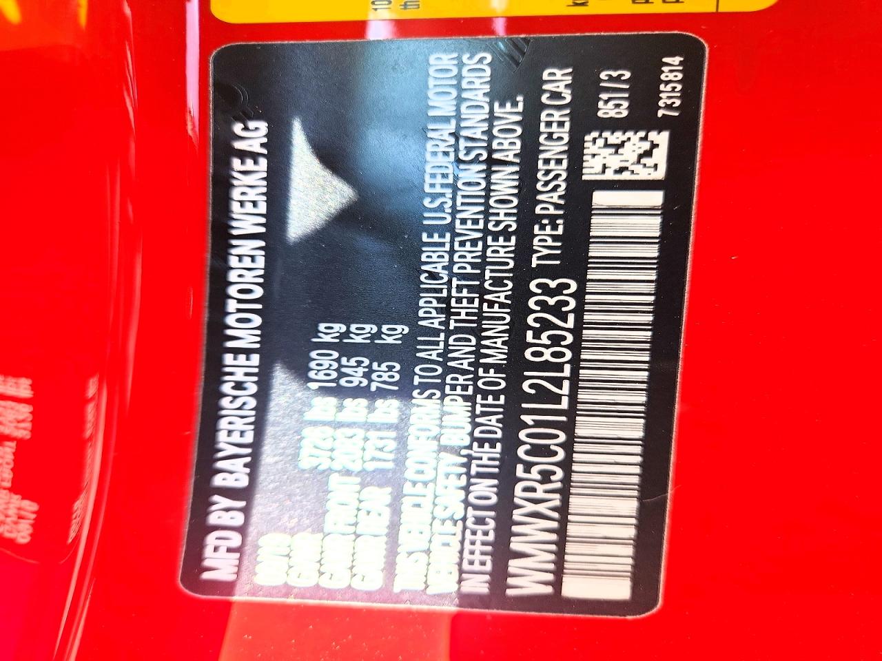 2020 Mini Cooper S Red vin: WMWXR5C01L2L85233