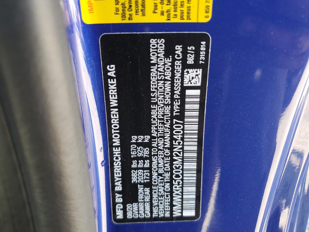 2021 Mini Cooper S Blue vin: WMWXR5C03M2N54007