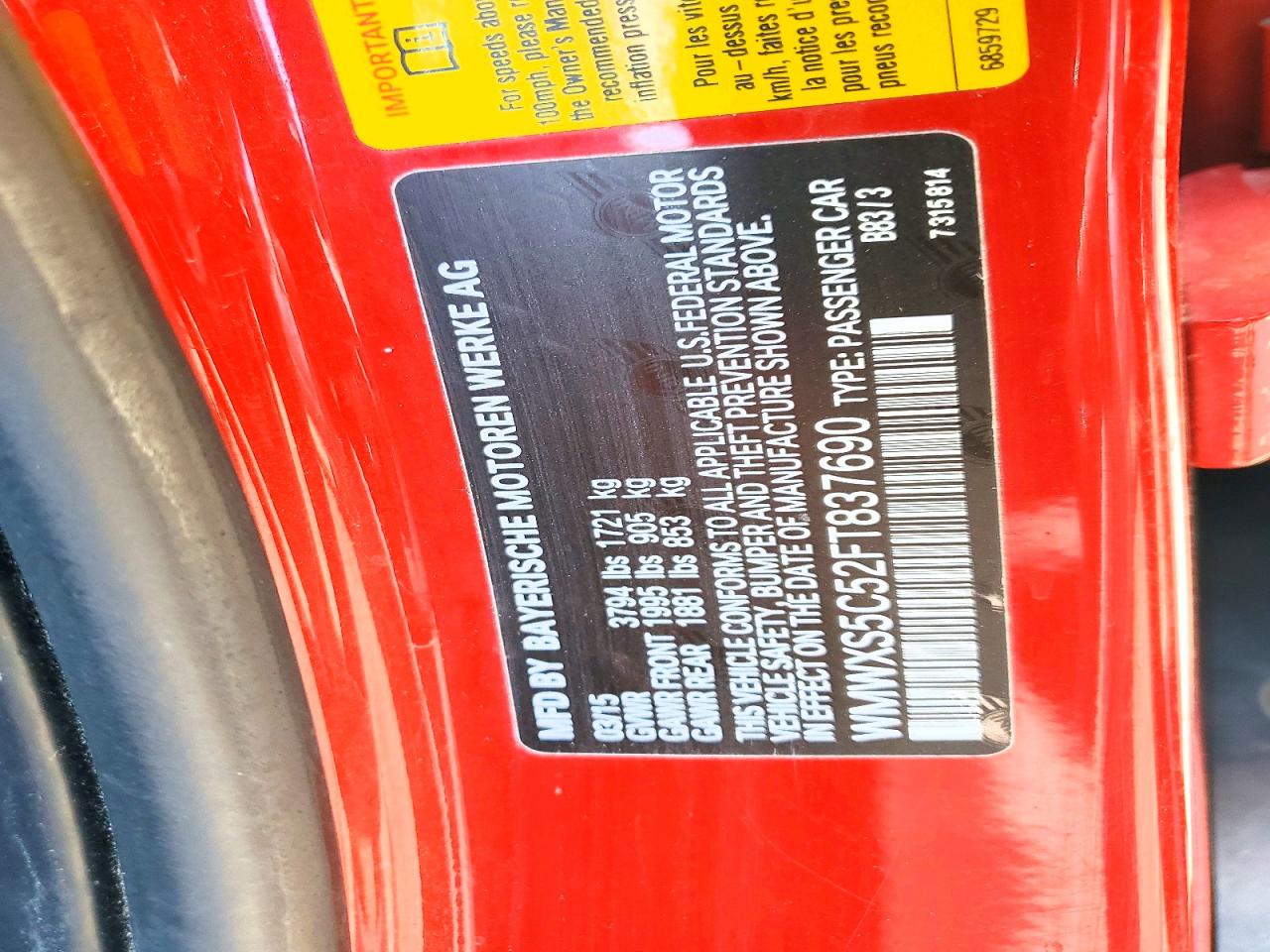 2015 Mini Cooper Red vin: WMWXS5C52FT837690