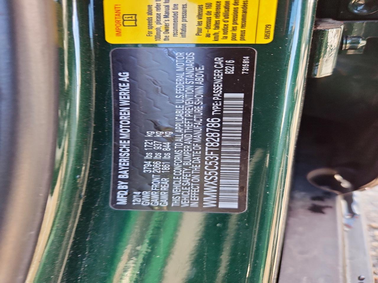 2015 Mini Cooper Green vin: WMWXS5C53FT828786