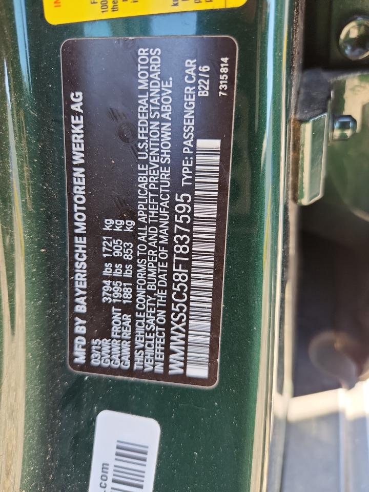 2015 Mini Cooper Green vin: WMWXS5C58FT837595