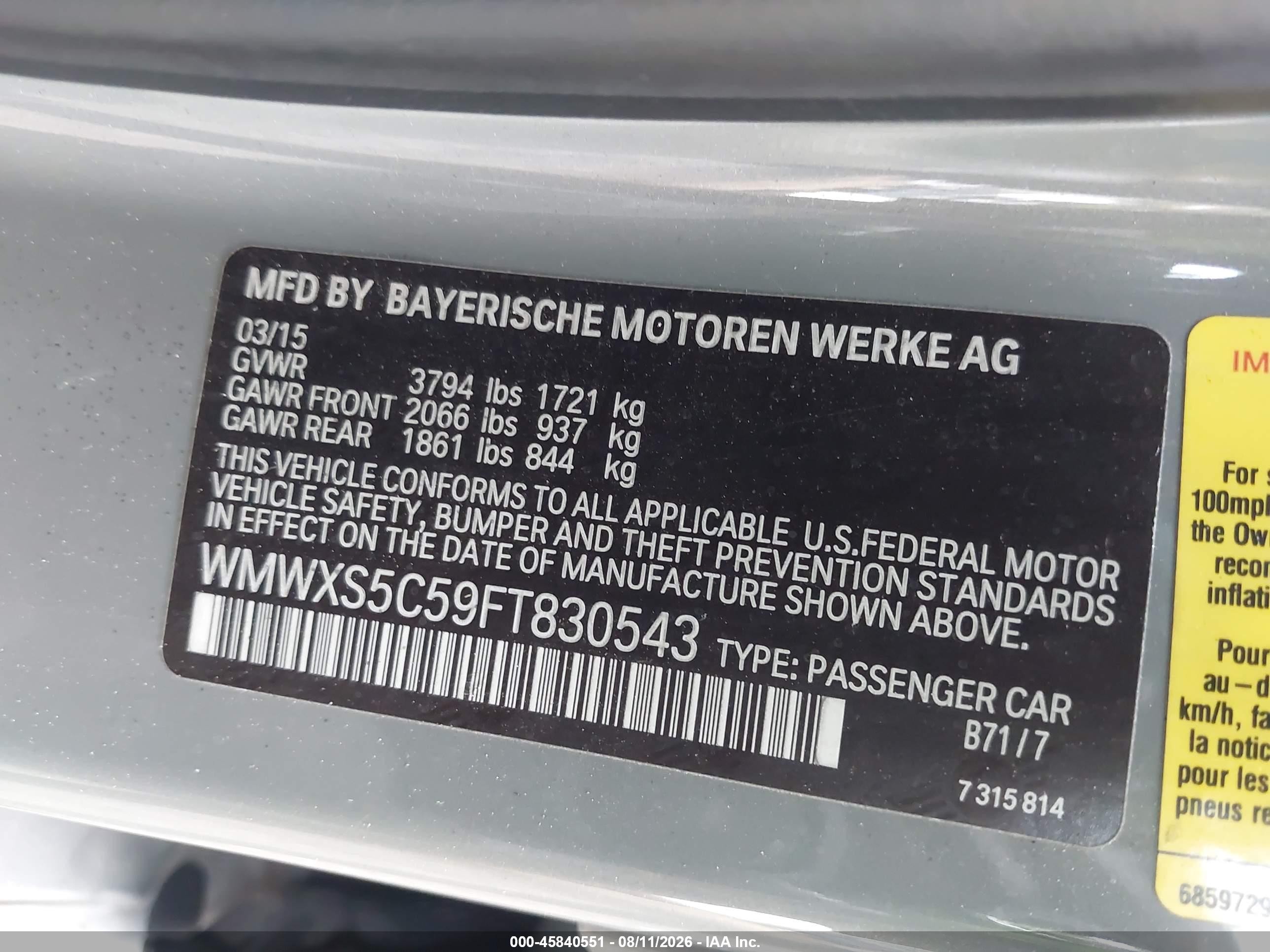 2015 Mini Hardtop Cooper Gray vin: WMWXS5C59FT830543