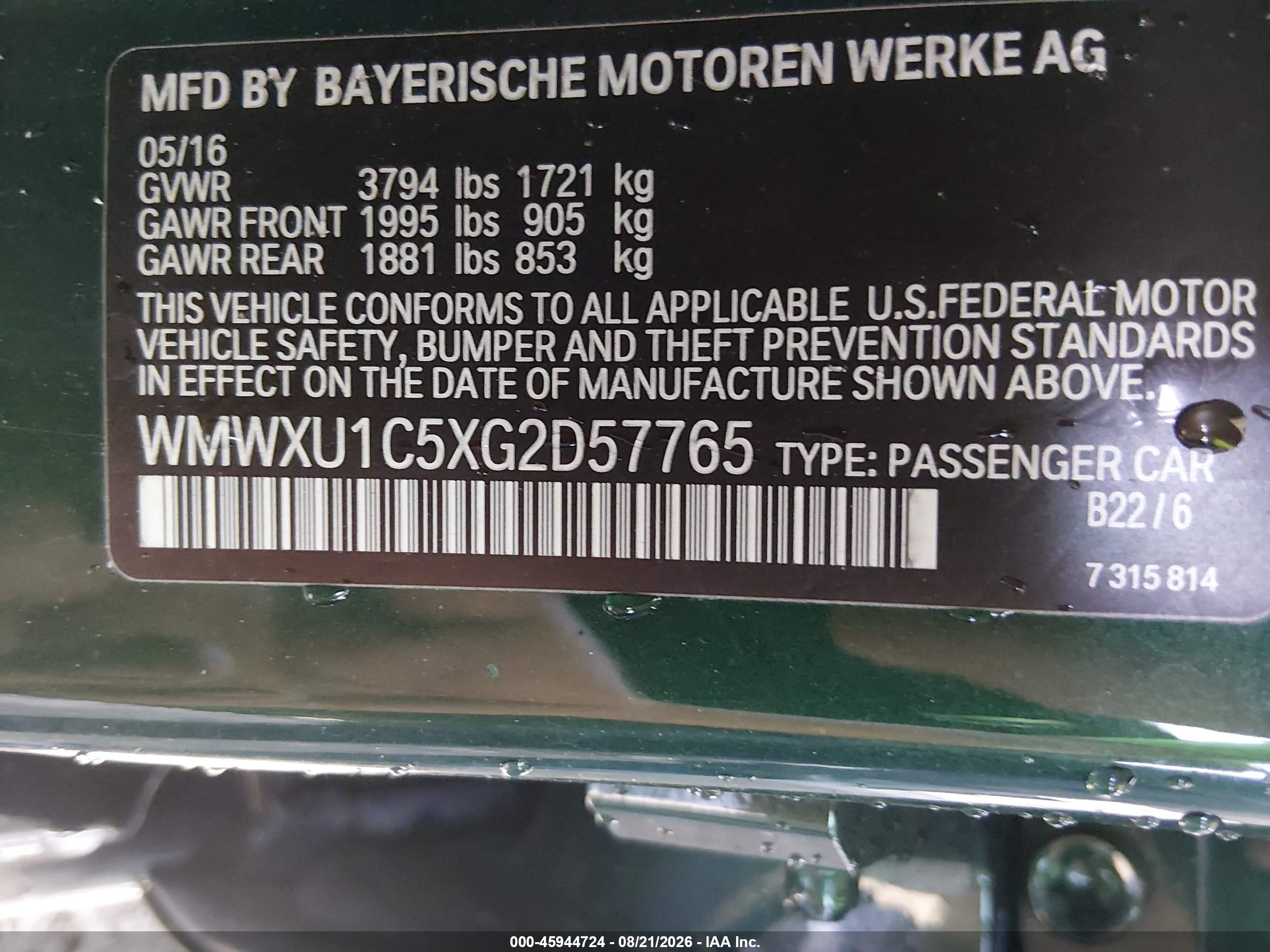 2016 Mini Hardtop Cooper Green vin: WMWXU1C5XG2D57765