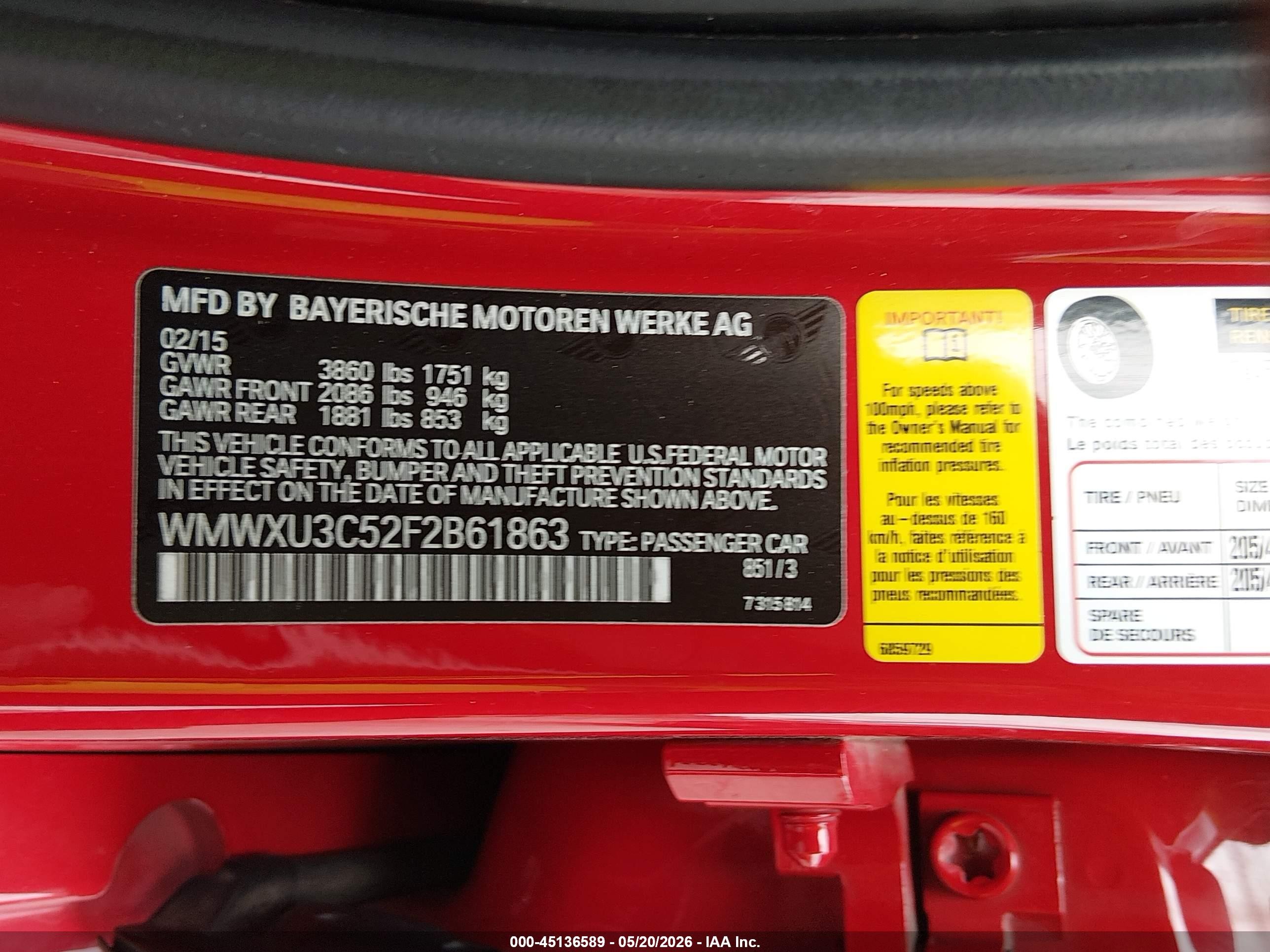 2015 Mini Hardtop Cooper S Красный vin: WMWXU3C52F2B61863